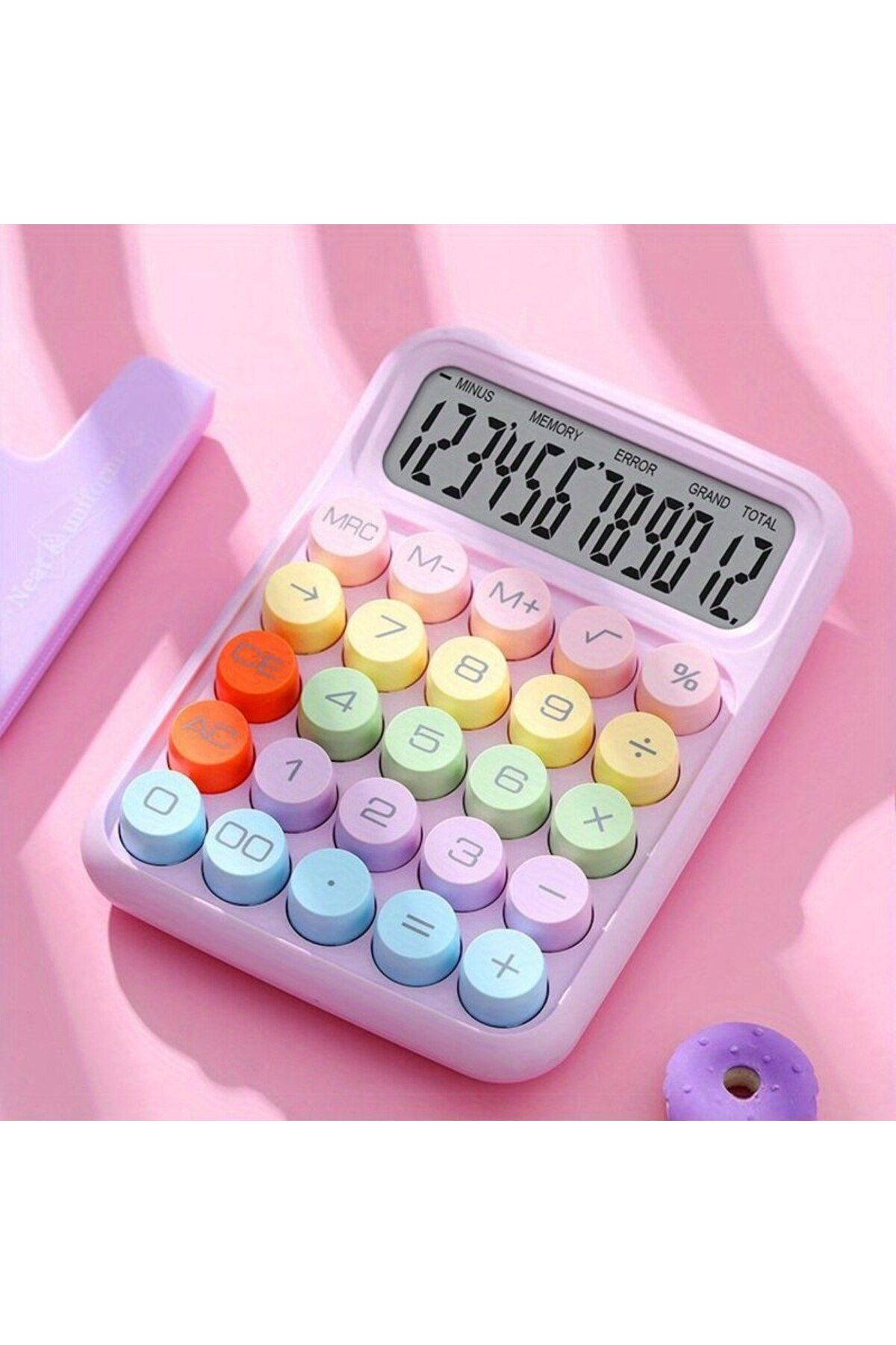 Choice-Purple 1pc Keyboard Calculator Office 12-digit Mechanical Calculator Cute Candy Color Calculator Des 1