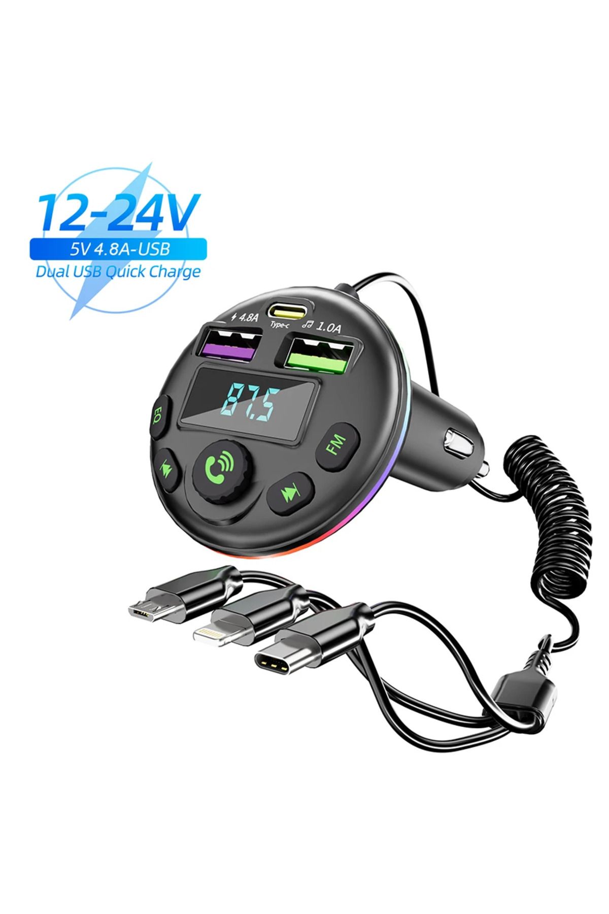 kebidu-Q21 Car Bluetooth 5.0 Fm Transmitter Mp3 Modulator Player Handsfree Audio Receiver With 3 In 1 Charg 1