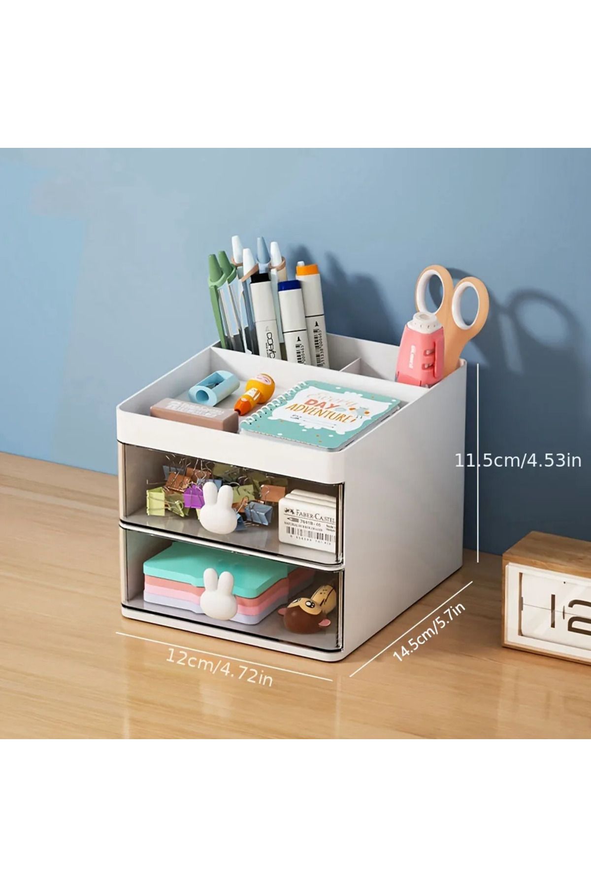 Choice-White 1pc 2-layer Cartoon Creative Pen Holder Transparent Drawer Rabbit Storage Box Children's Girls 1
