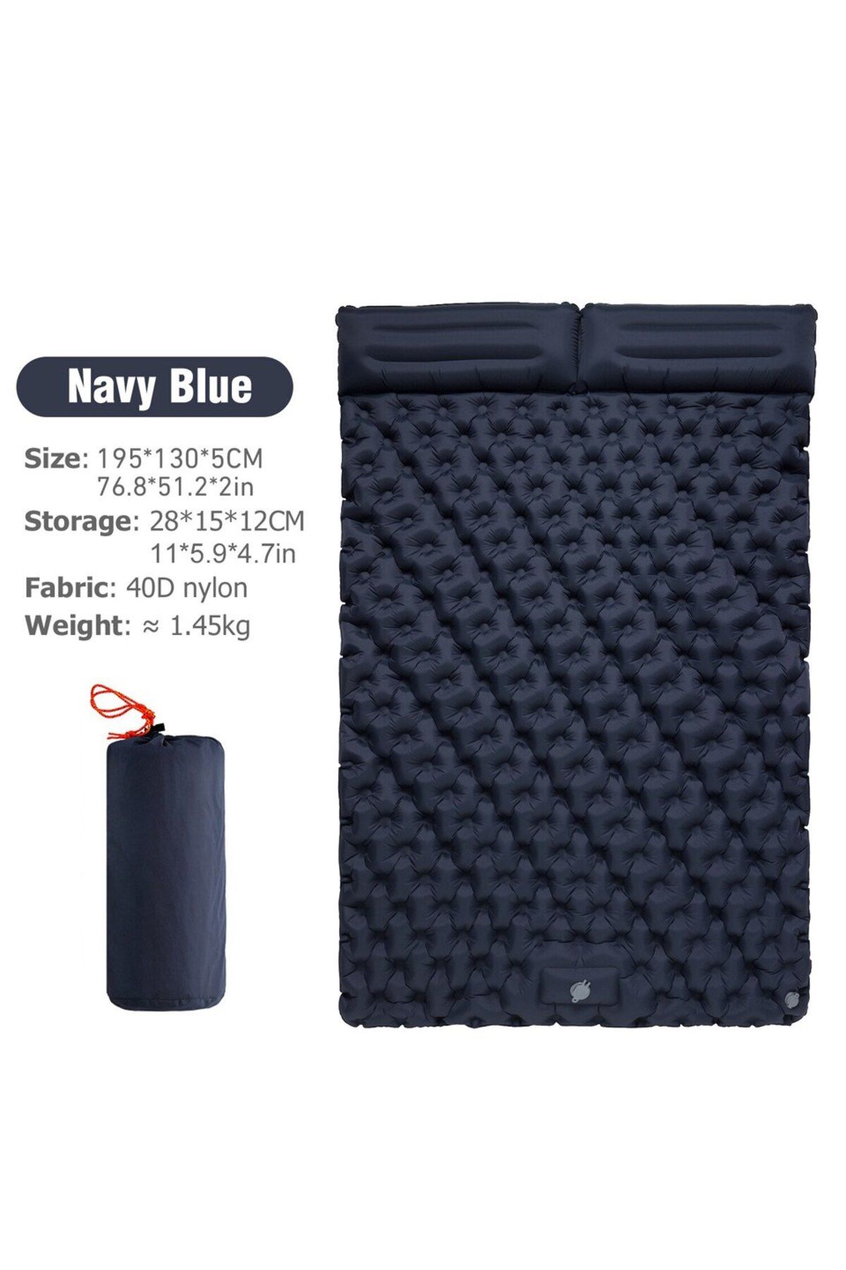 WEST TUNE-Navy Blue Westtune Double Inflatable Mattress With Built-in Pillow Pump Outdoor Sleeping Pad Camping 1