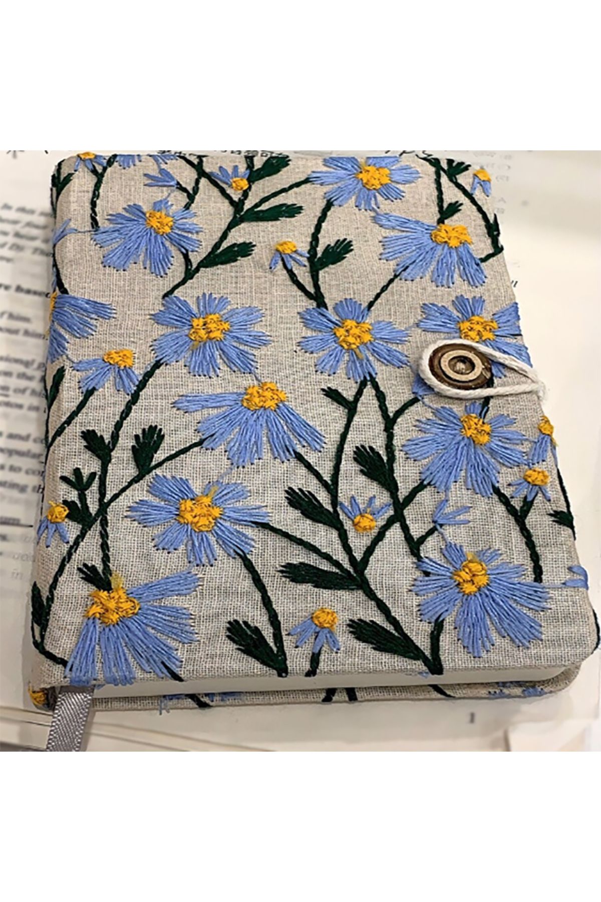 Choice-A5 A5 A6 Fabric Embroidery Notebook Cloth Notepad Blank 100 Sheets/200 Pages with Bookmark and Botto 2