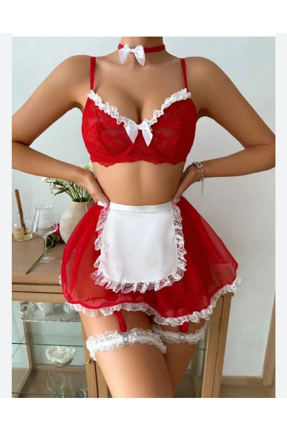 Blissmood-Costum de servitoare Fancy Lacy Costum de jartieră sexy pentru femei, lenjerie erotică 1