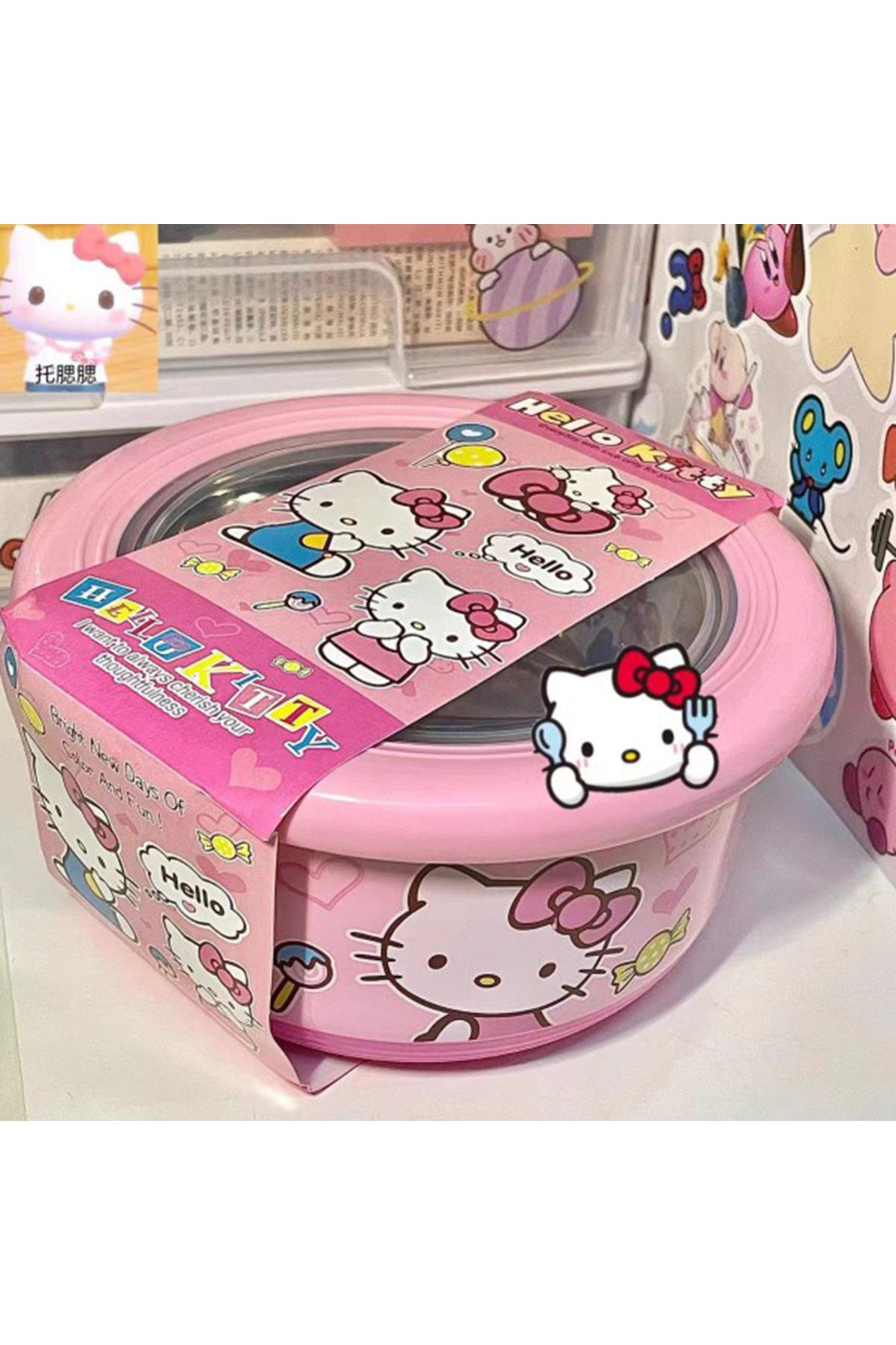 Choice-1200ml Hello Kitty Sanrio Hello Kitty Stainless Steel Ramen Bowl With Lid Cute Large Instant Noodles 1