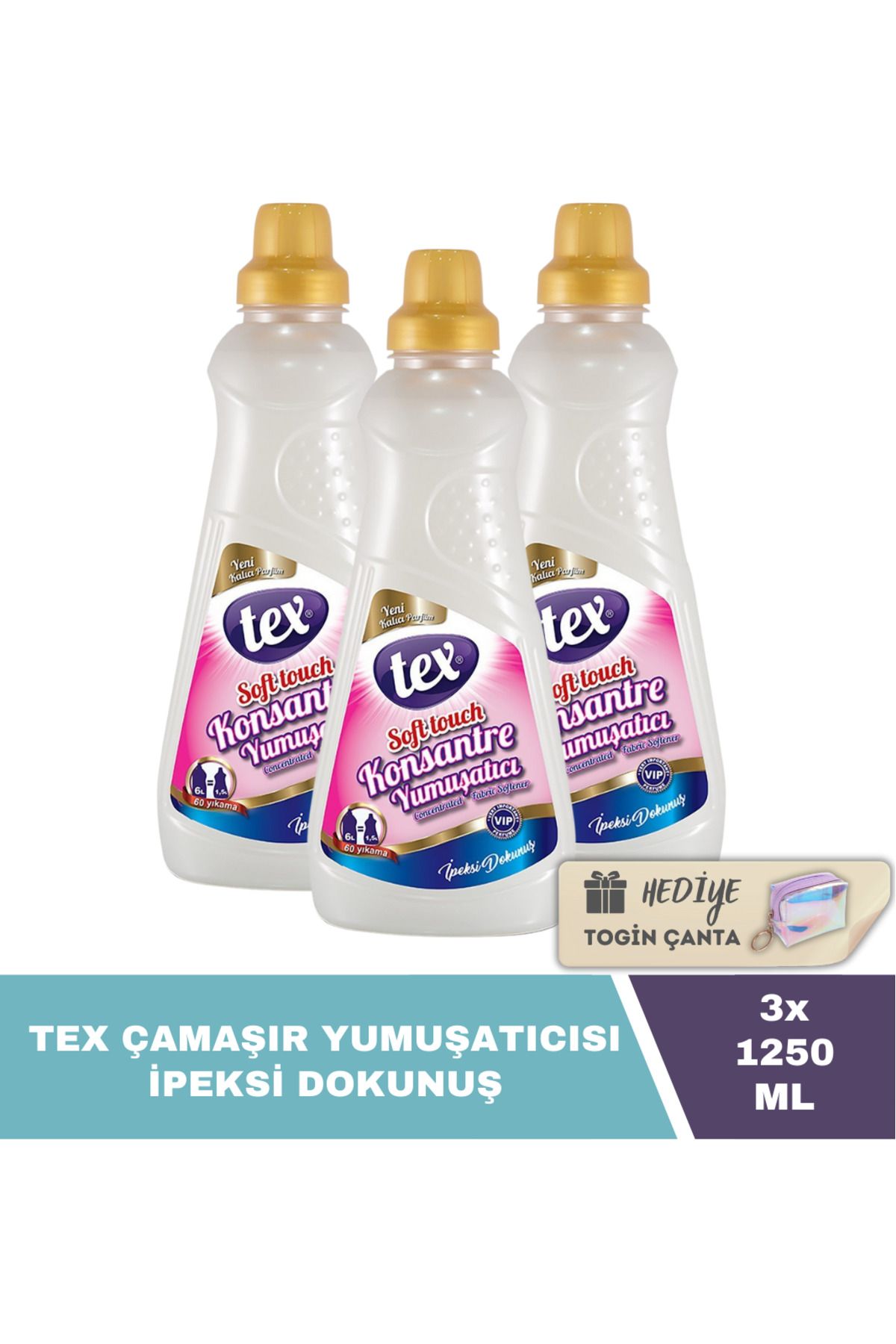 Tex Konsantre Yumuşatıcı Ipeksi Dokunuş 1250 ml X3 Adet Hediye Togin Çanta