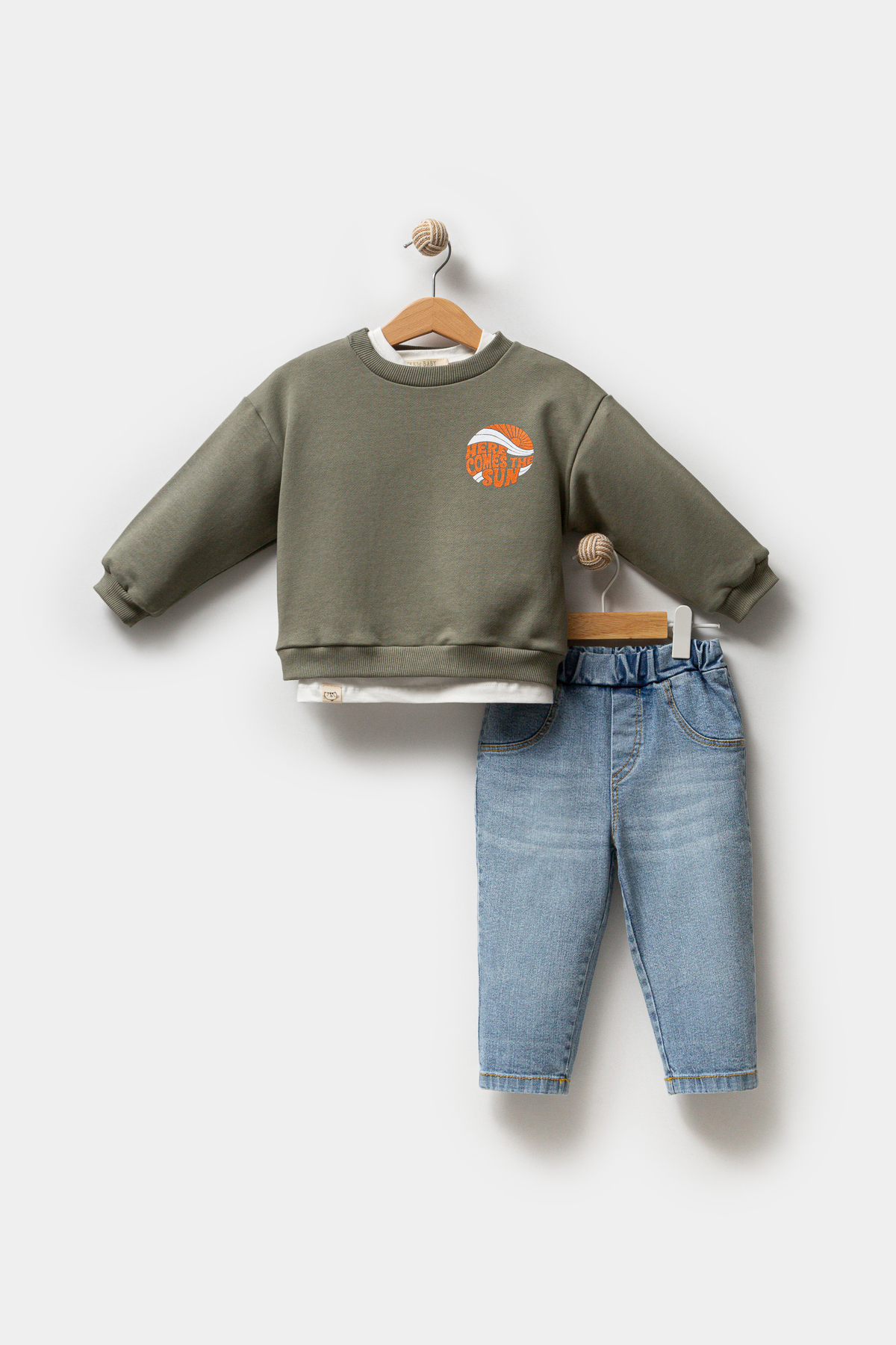 Jikko Baby Baskılı Sweatshirt Kot Pantolon 3'lü Bebek Çocuk Takımı 9039 fotoğrafı 4 (önizleme)