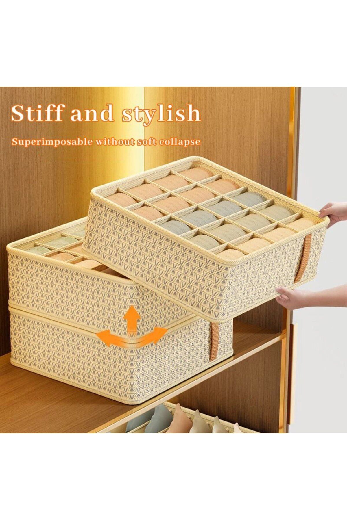 Choice-1pc Khaki/Wine Red Non Woven Multi Grid Underwear Sock Storage Box Household Wardrobe Organizatio... 4