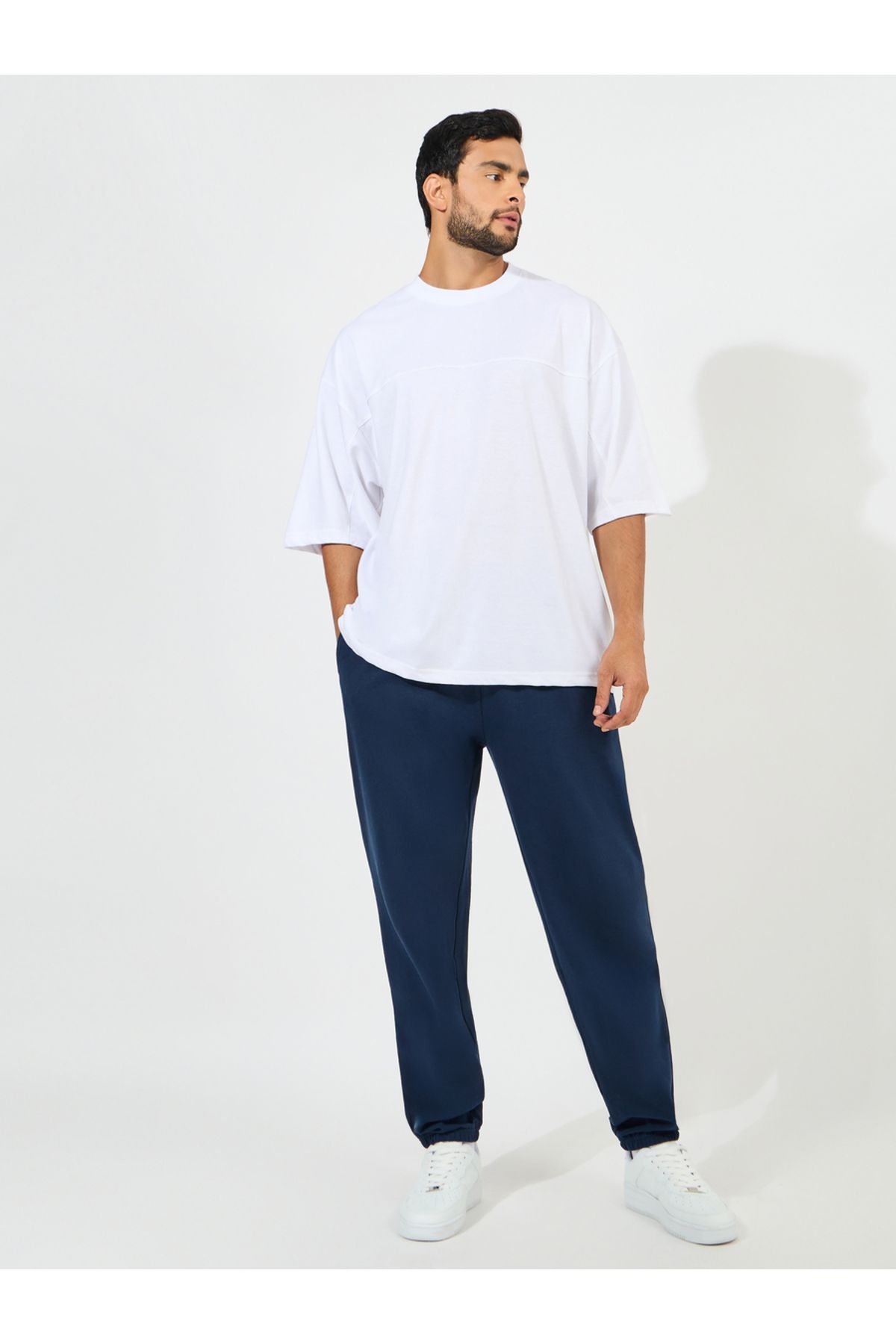 Styli-Relaxed Fit French Terry Joggers with Elasticated Hem 2