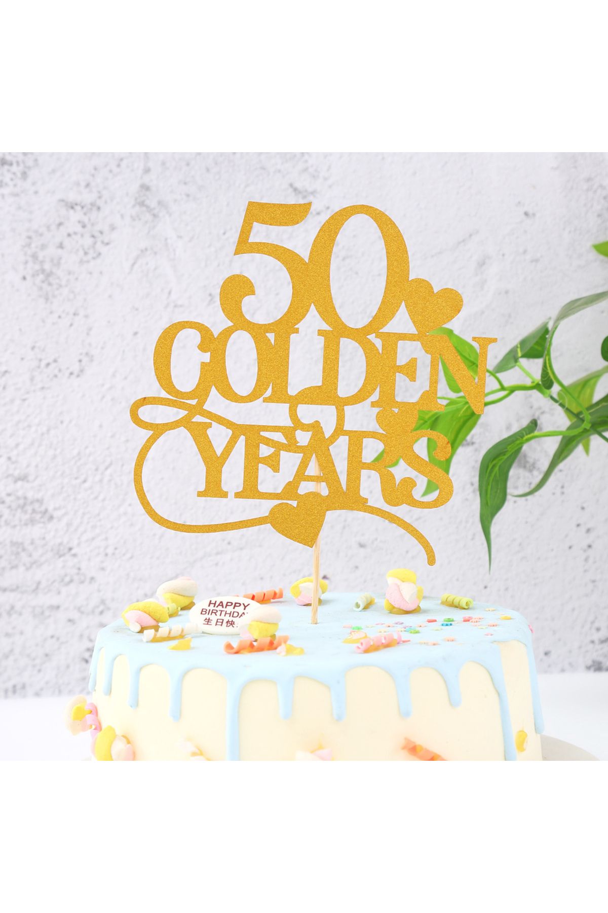 Choice-50thgold Happy 50th Birthday Cake Topper,50th Anniversary Cake Topper，gold Party Decorations 2