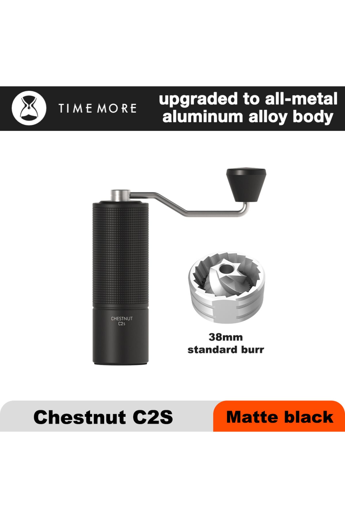 Choice-Matte Black C2s Timemore Chestnut C2s Manual Coffee Grinder New Upgrade Integrated Metal Body Portab 1
