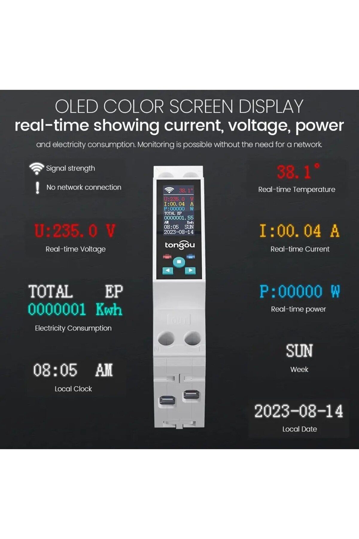 TONGOU-1-50a Adjustable 1p 50a Tuya Wifi Smart Switch Circuit Breaker Led Energy Meter Kwh Power Metering T 5