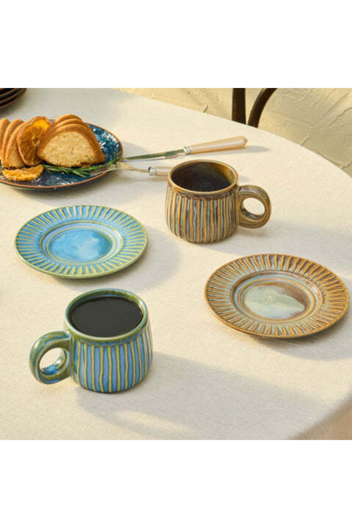 Karaca-Arthur, 2 Kişilik Çay Fincanı Seti, 260ML, Yeşil Mavi 2
