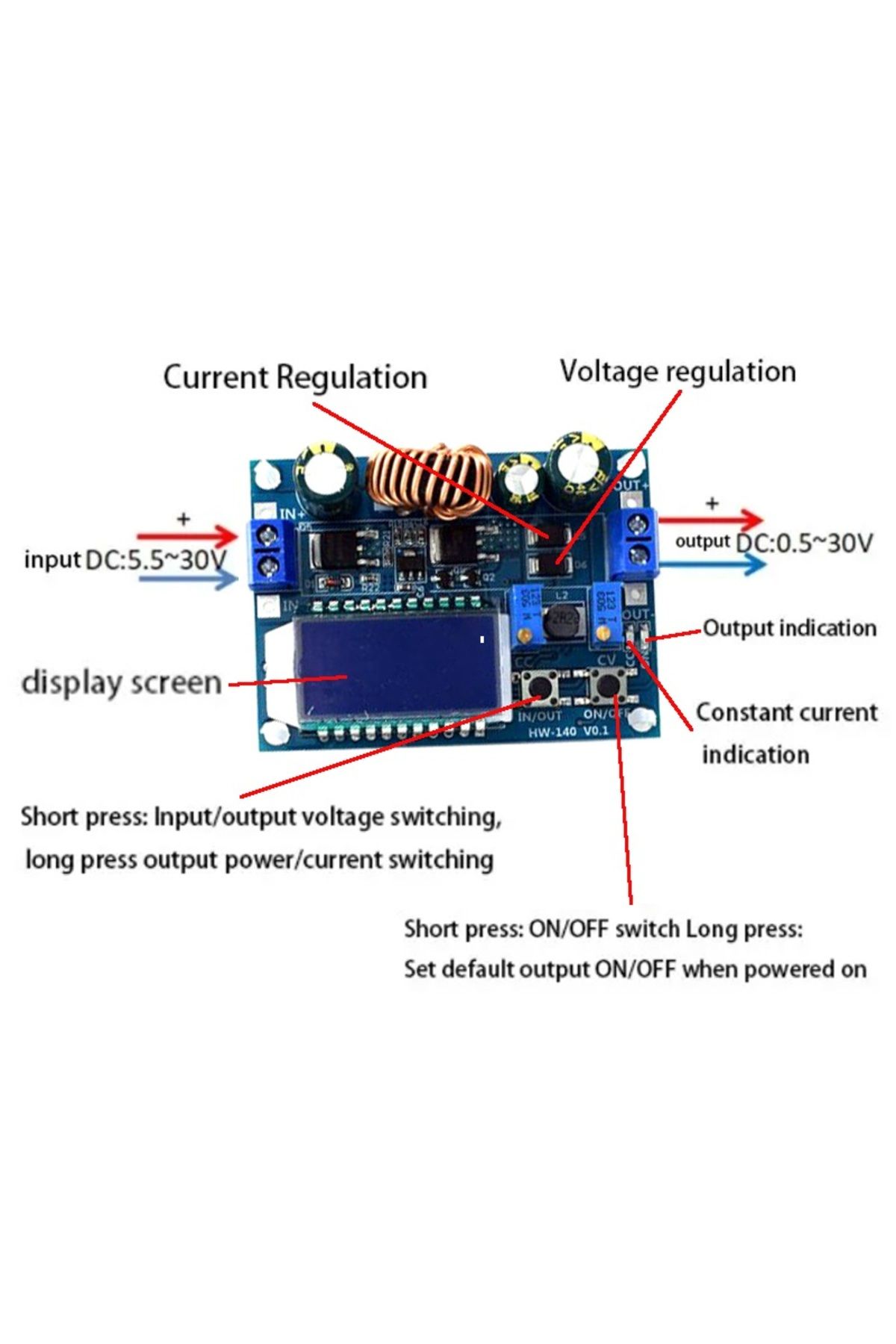 Choice-35W DC 5.5-30V to 0.5-30V Digital LCD Display Automatic Step up down Buck Boost Converter Power S... 5