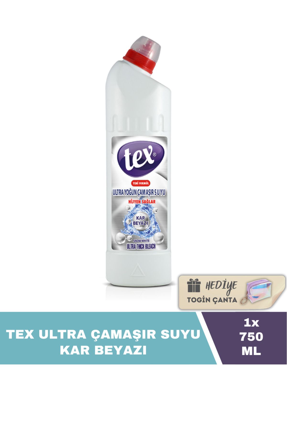 Tex Ultra Çamaşır Suyu Kar Beyazı 750 ml X1 Adet Hediye Togin Çanta