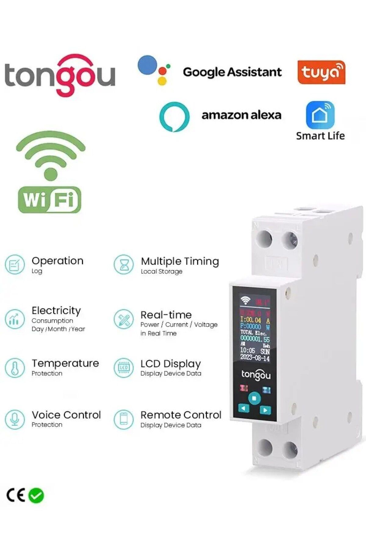 TONGOU-1-50a Adjustable 1p 50a Tuya Wifi Smart Switch Circuit Breaker Led Energy Meter Kwh Power Metering T 8