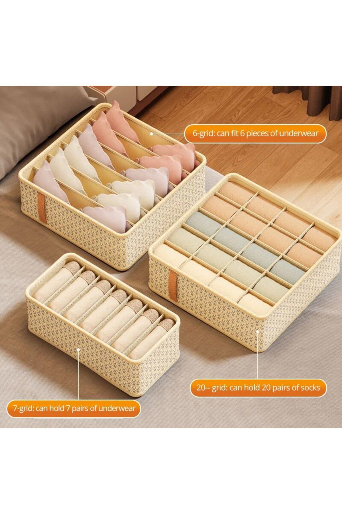 Choice-1pc Khaki/Wine Red Non Woven Multi Grid Underwear Sock Storage Box Household Wardrobe Organizatio... 3