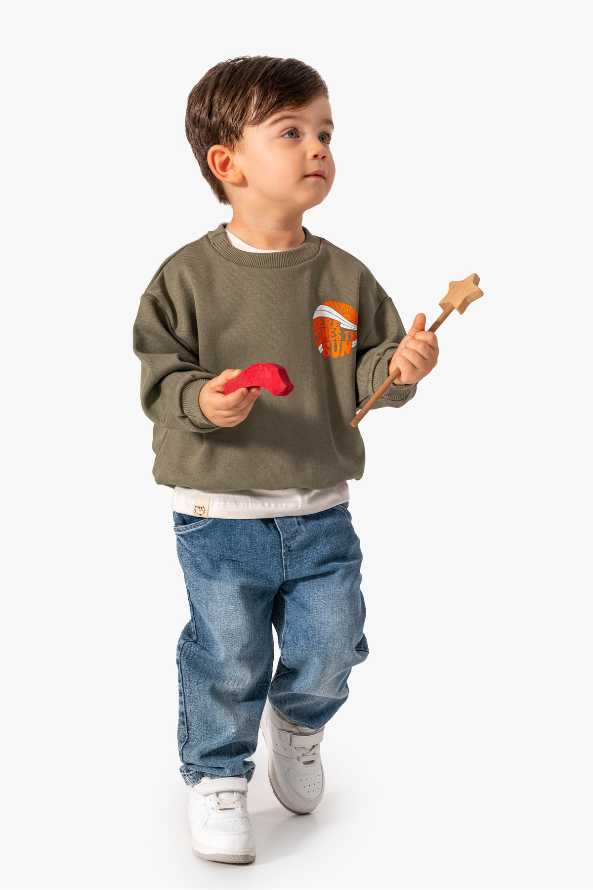 Jikko Baby Baskılı Sweatshirt Kot Pantolon 3'lü Bebek Çocuk Takımı 9039 fotoğrafı 3 (önizleme)