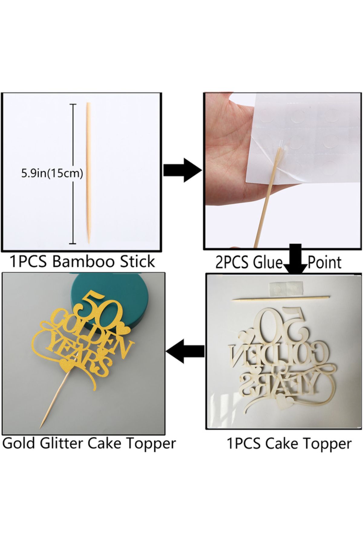 Choice-50thgold Happy 50th Birthday Cake Topper,50th Anniversary Cake Topper，gold Party Decorations 6