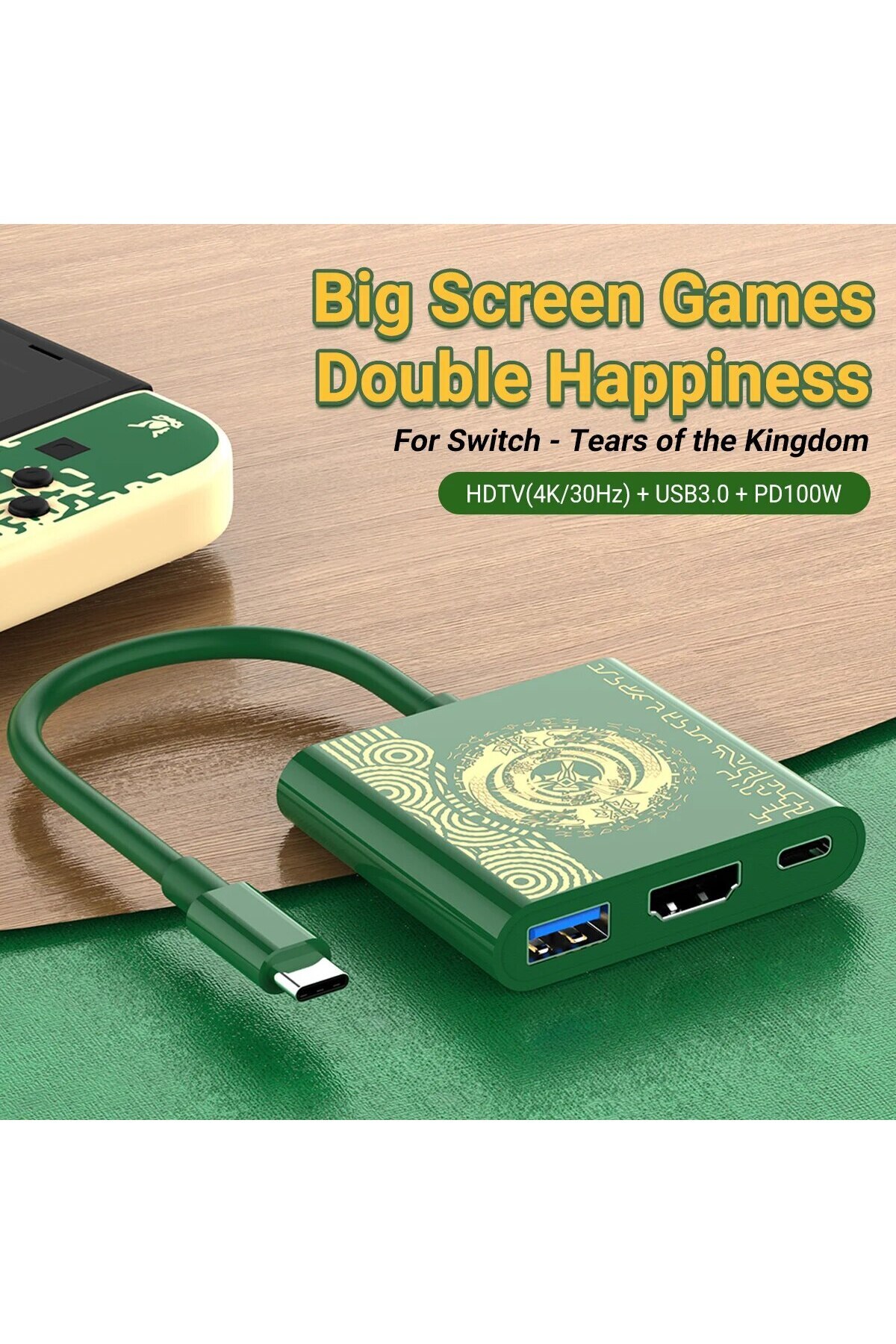 Choice-Dark Green PD100W Game Docking Station Support TV Dock Mode USB-C to 4K HDTV Hub For Steam Deck Phon 1