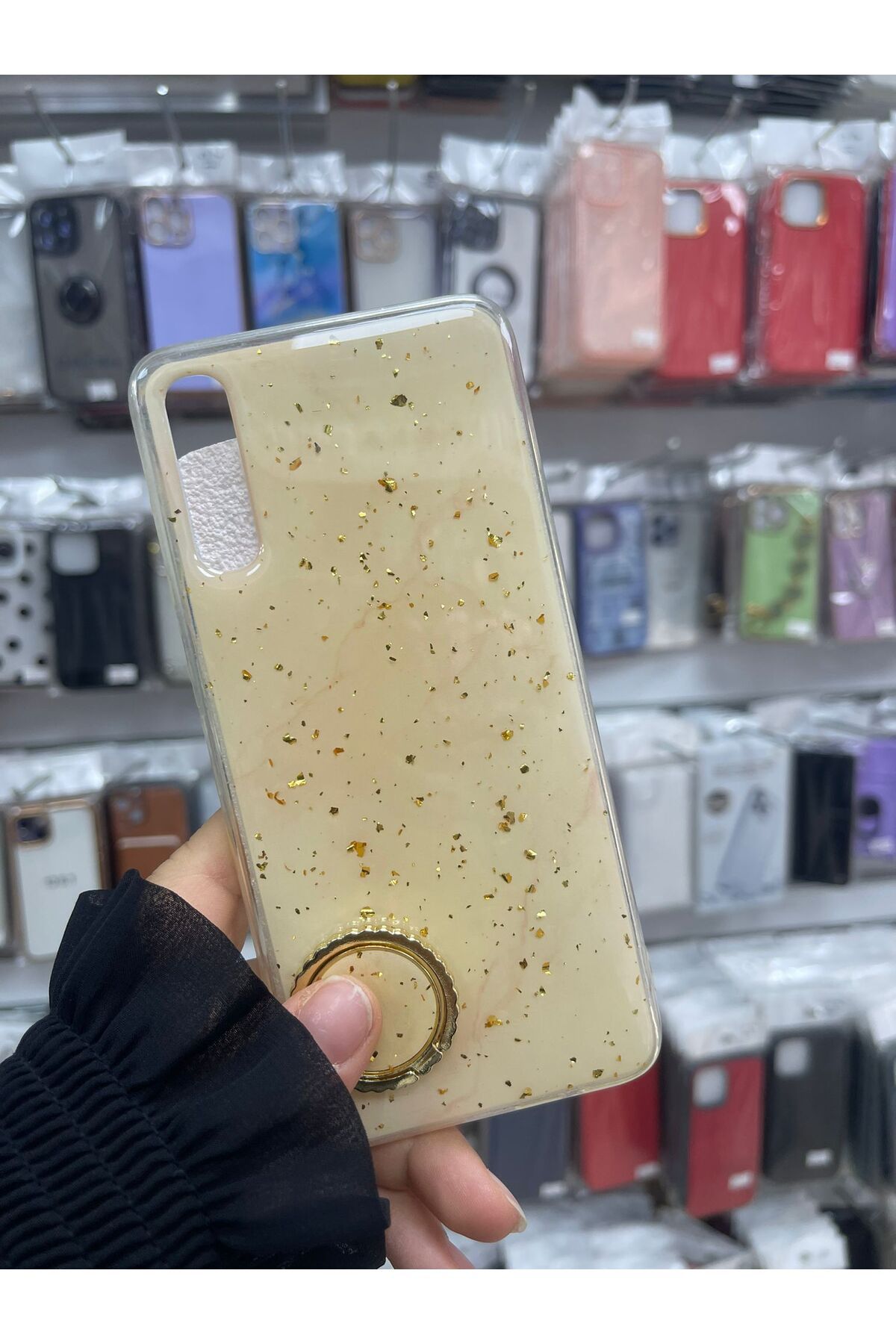 TECNOTREND Galaxy A70 Uyumlu Renkli Altın Parçalı Yüzüklü Kılıf