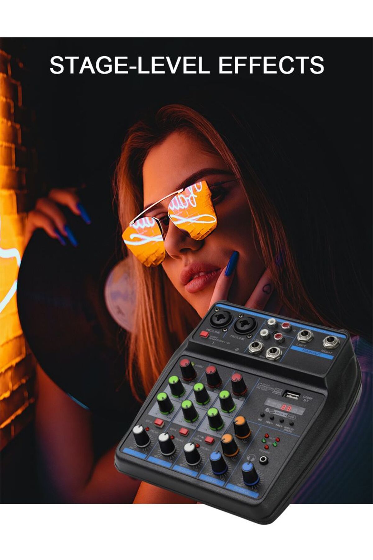 Choice-4 Channel Mixer DJ Mixing Console with Bluetooth 48V Phantom Power Monitor Karaoke System USB Mix... 7