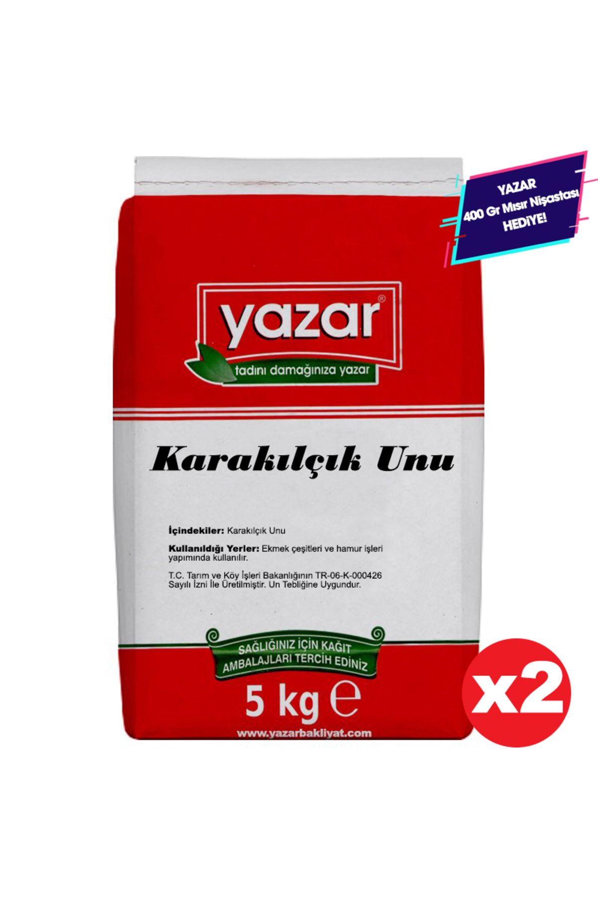 YAZAR Taş Değirmende Öğütülmüş Karakılçık Unu 5 Kg X 2 Paket