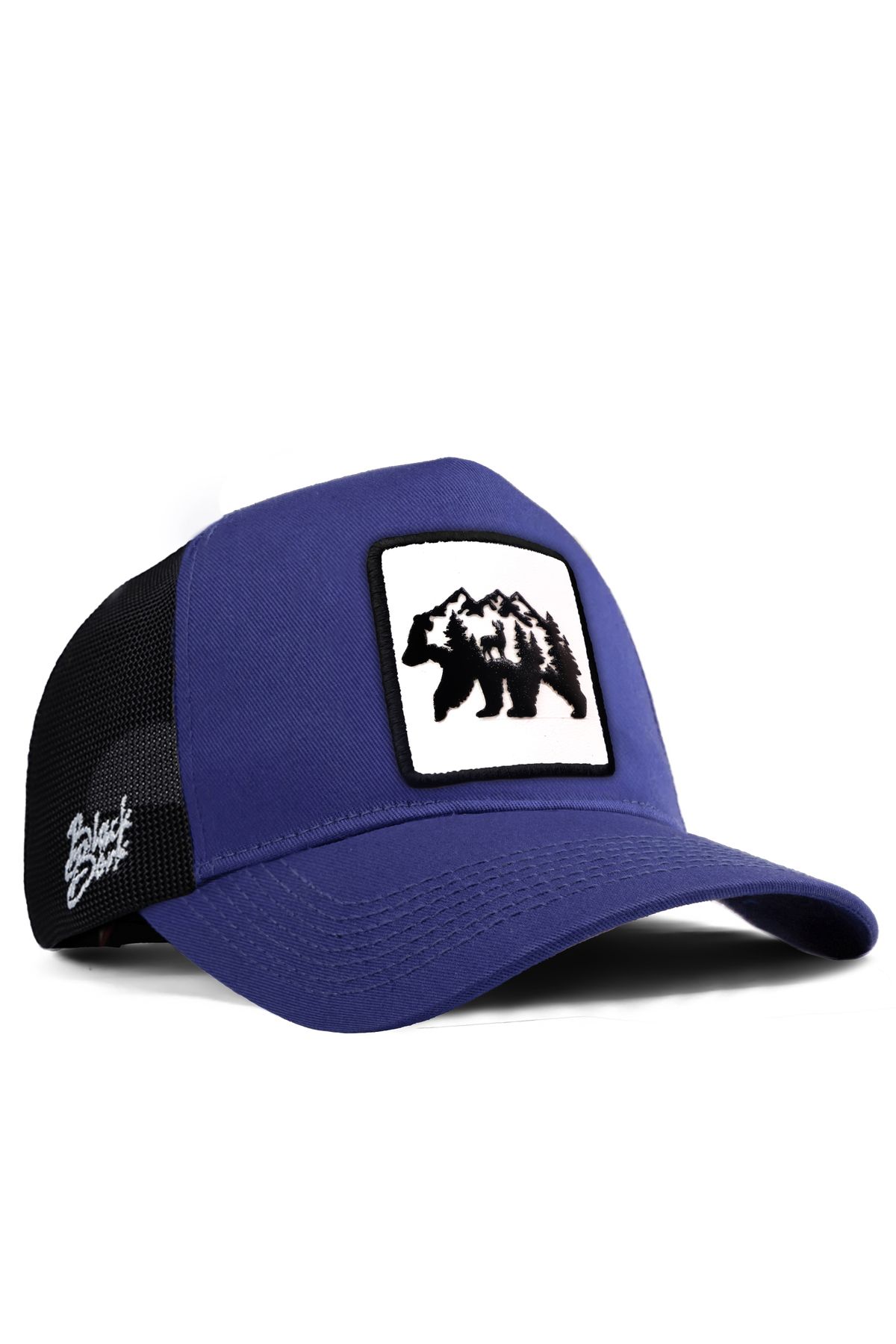 BlackBörk V1 Trucker Ayı - 7BS Kod Logolu Unisex Siyah Fileli - Mavi Şapka (Cap)