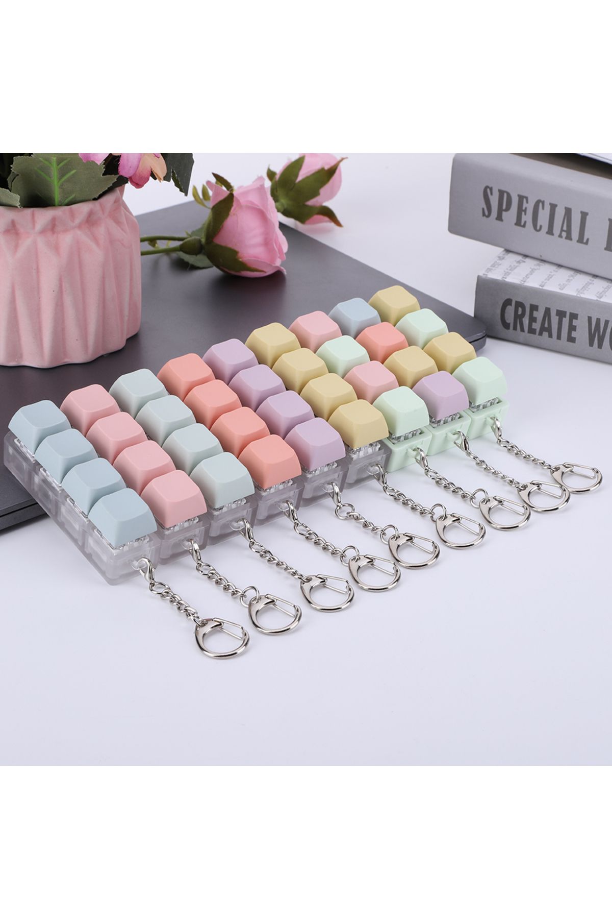 APWIKOGER-Button Keycap Fidget Keychain 4 Keys Keyboard Decompression Toys DIY Keyboard Keychain Toys for A... 3