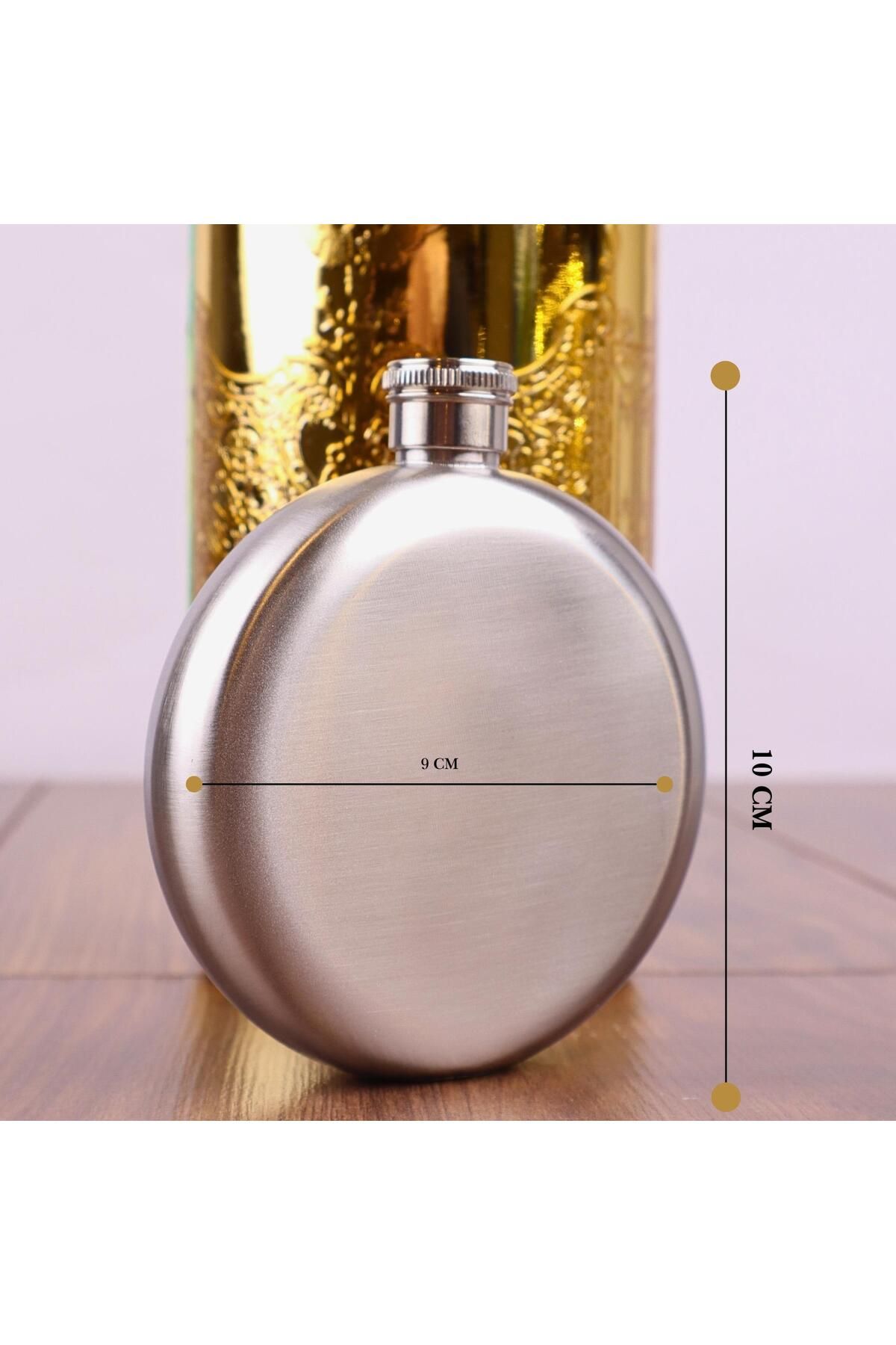 PERLOTUS-5 oz 150 Cc Steel Whiskey Round Drinking Bottle with Funnel 3