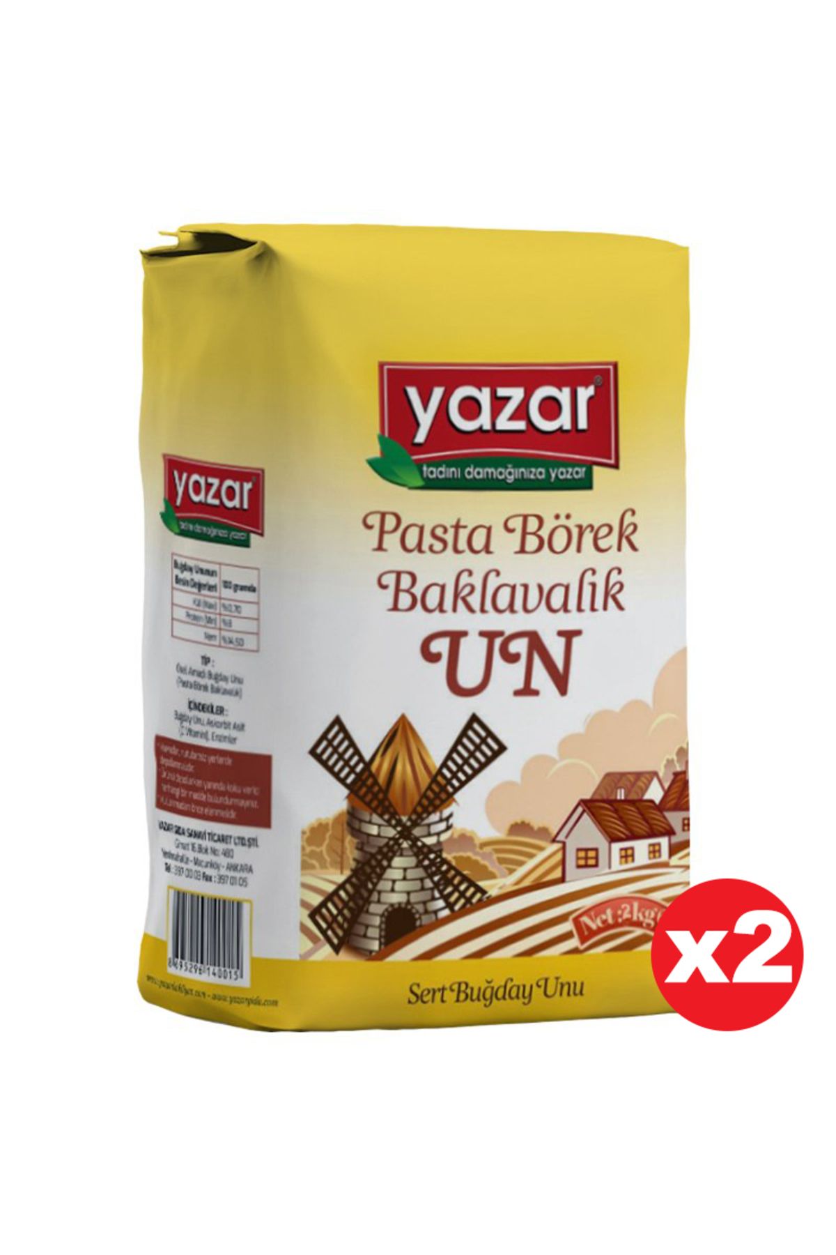 YAZAR Pastalık Böreklik Baklavalık Çok Amaçlı Un 2 Kg x 2 Paket