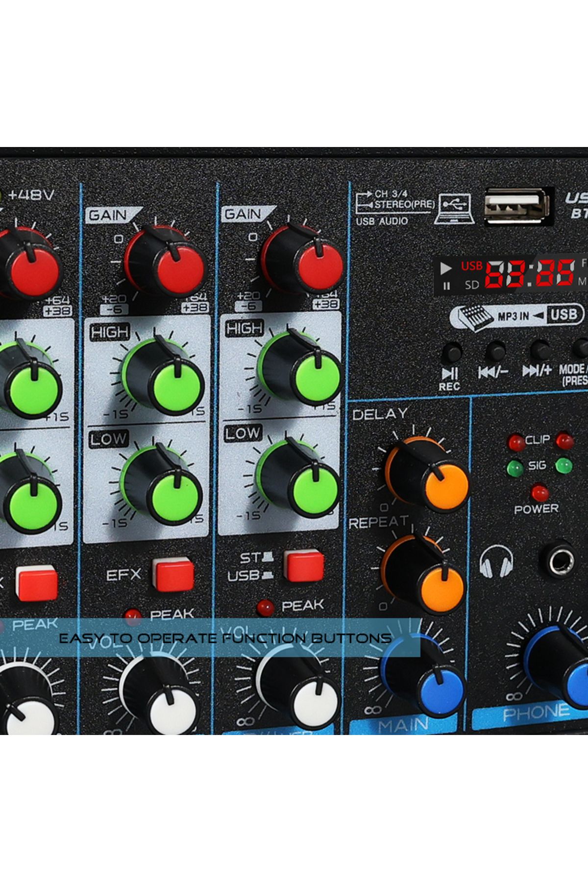 Choice-4 Channel Mixer DJ Mixing Console with Bluetooth 48V Phantom Power Monitor Karaoke System USB Mix... 5