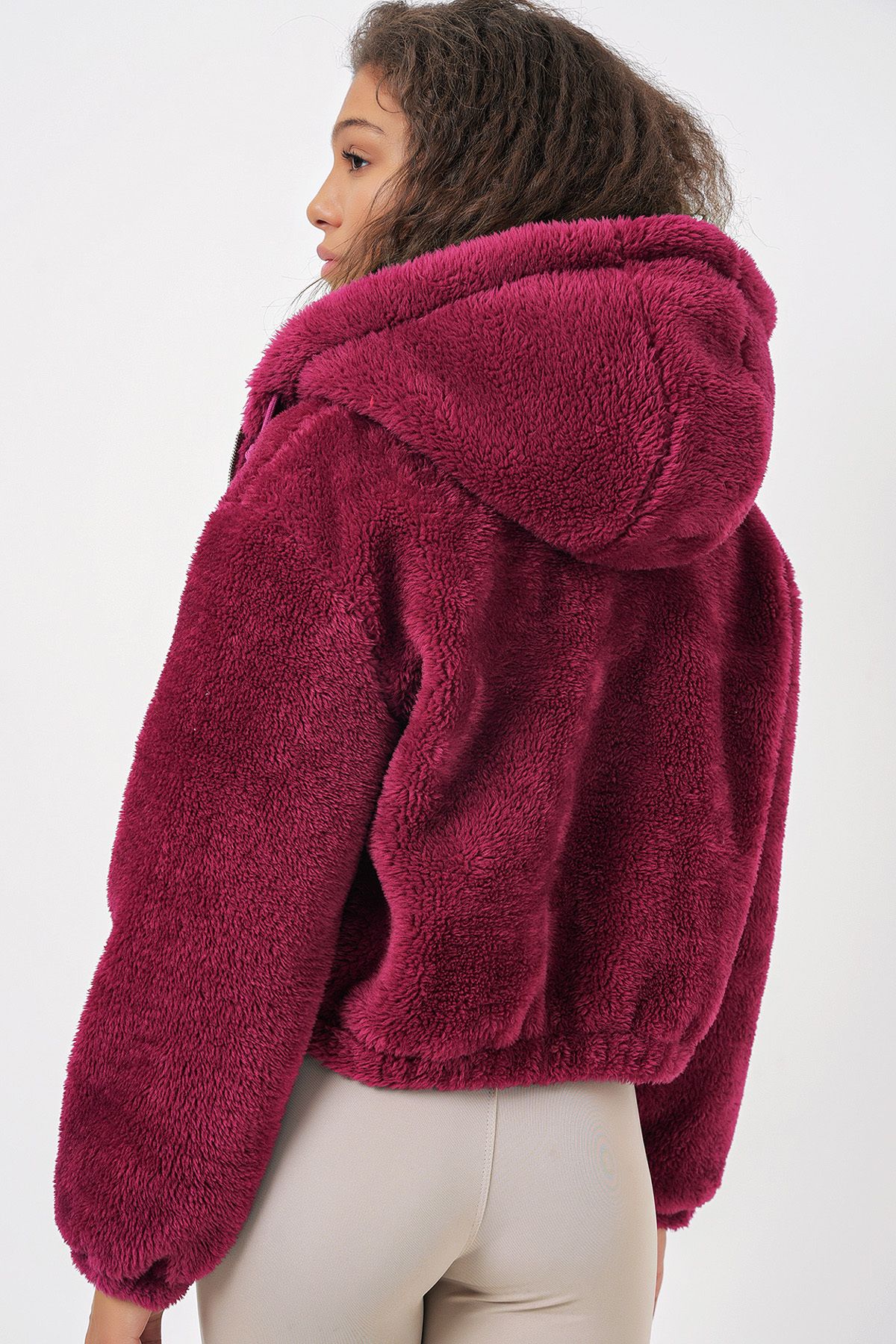 Bigdart-5193 Hooded Plush Crop Jacket - Plum 6