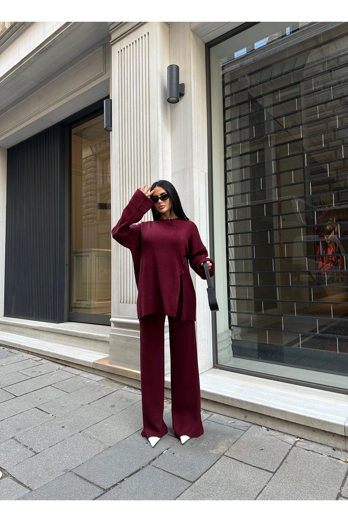 Friday Mood-Women's Three-Button Slit Detailed Sweater & Pants Knitwear Set 5
