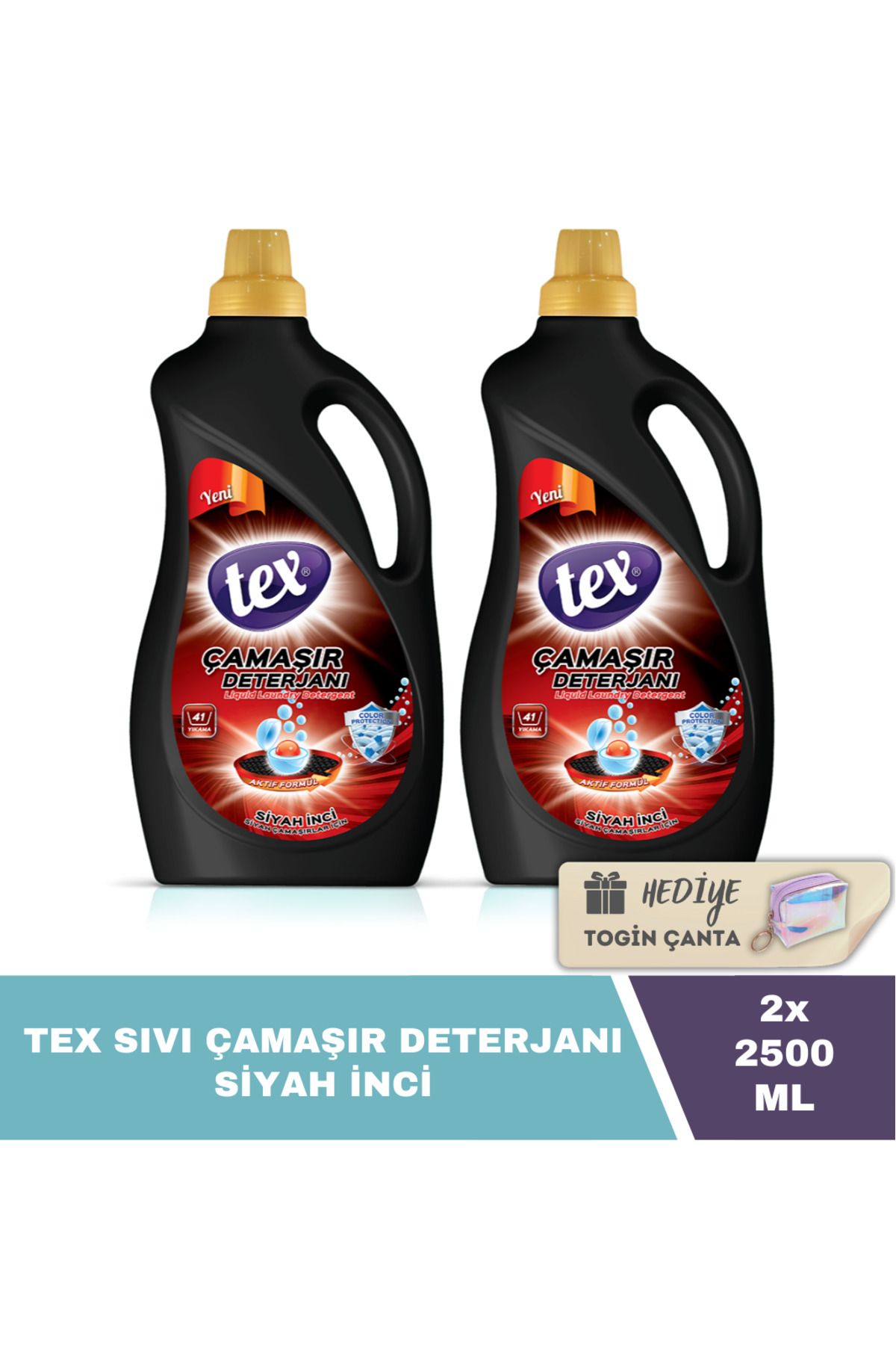 Tex Sıvı Çamaşır Deterjanı Siyah İnci 2500 ML X2 Adet + Hediye Togin Çanta