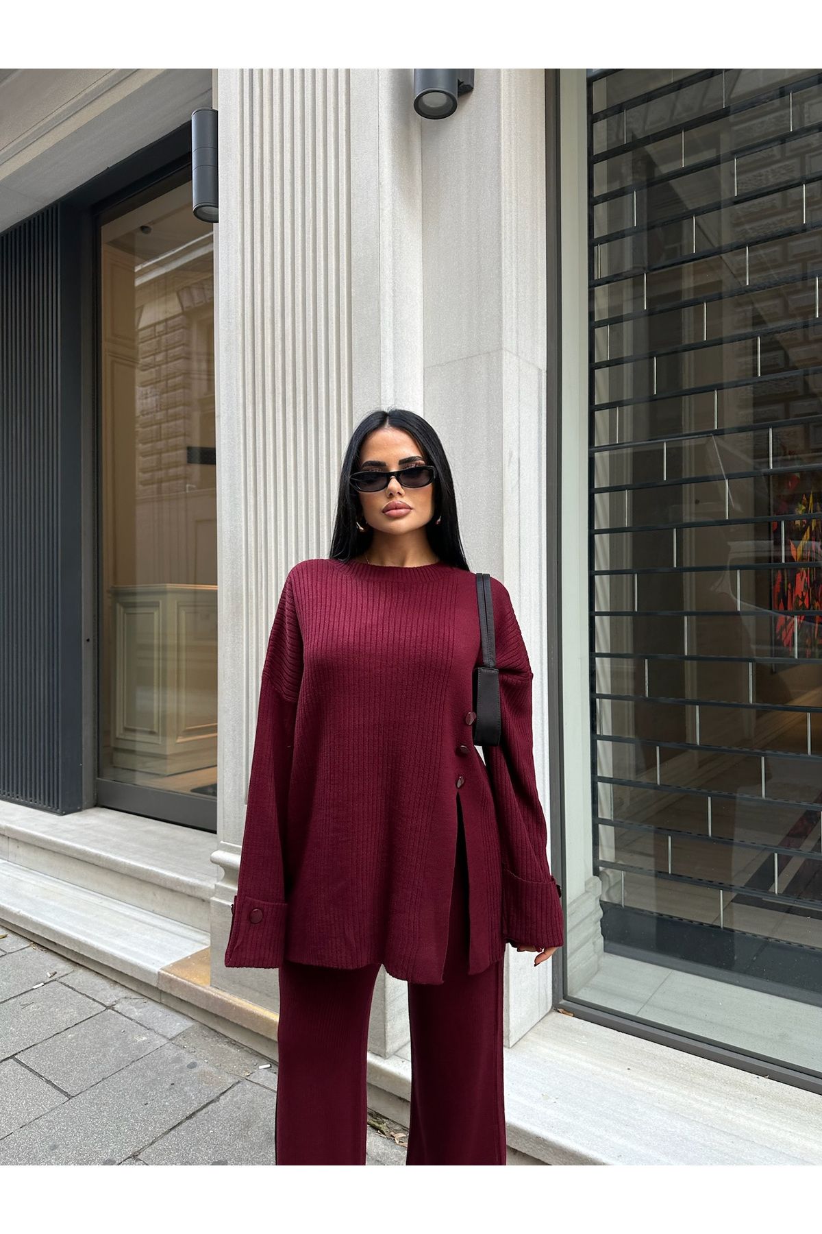 Friday Mood-Women's Three-Button Slit Detailed Sweater & Pants Knitwear Set 3