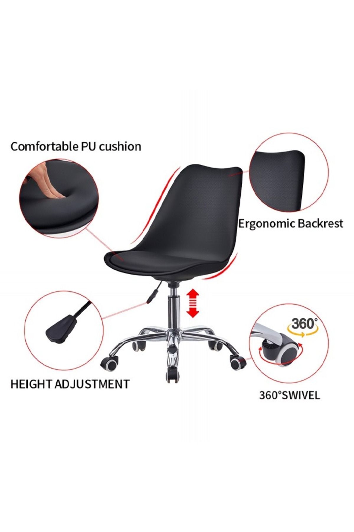 Taimi-Ergonomic Office Chair And 360 Degree Swivel Back With Adjustable Height Black 6