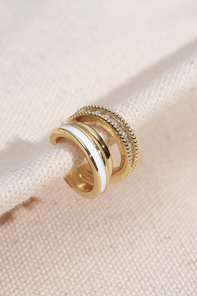 Genel Markalar Beyaz Mineli Gold Renk Kare Taşlı Kıkırdak Küpe