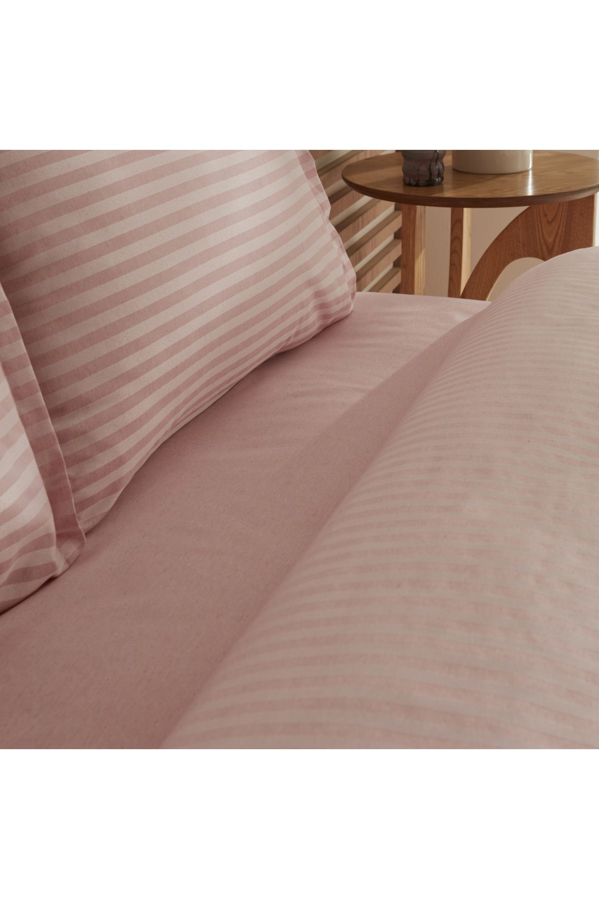 Karaca Home-Josef Striped Satin Double Duvet Cover Set Powder 5