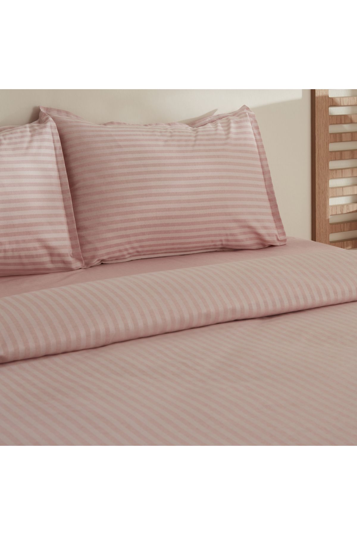 Karaca Home-Josef Striped Satin Double Duvet Cover Set Powder 4