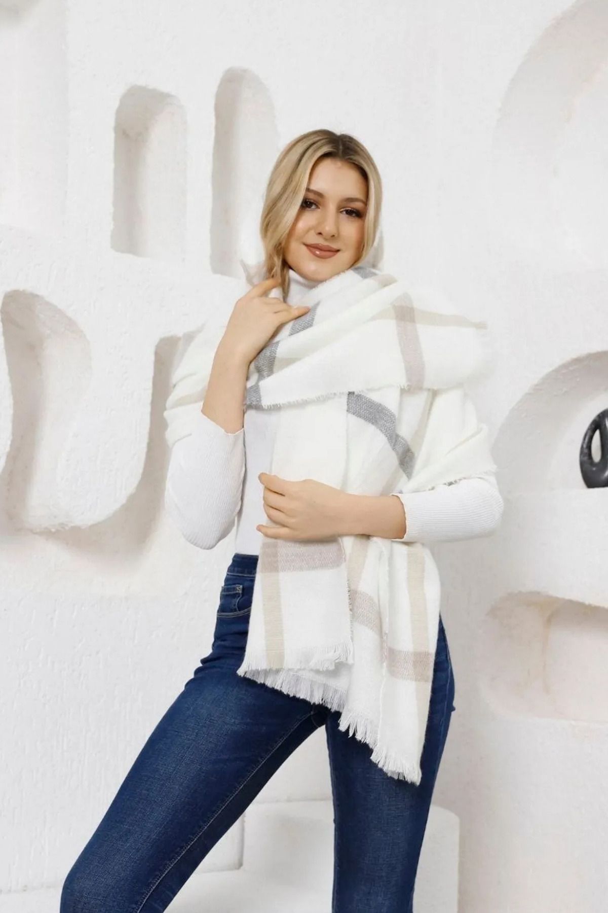 FRESCO SCARFS-Soft Textured Colorful Square Patterned Scarf Shawl Shoulder Shawl 3