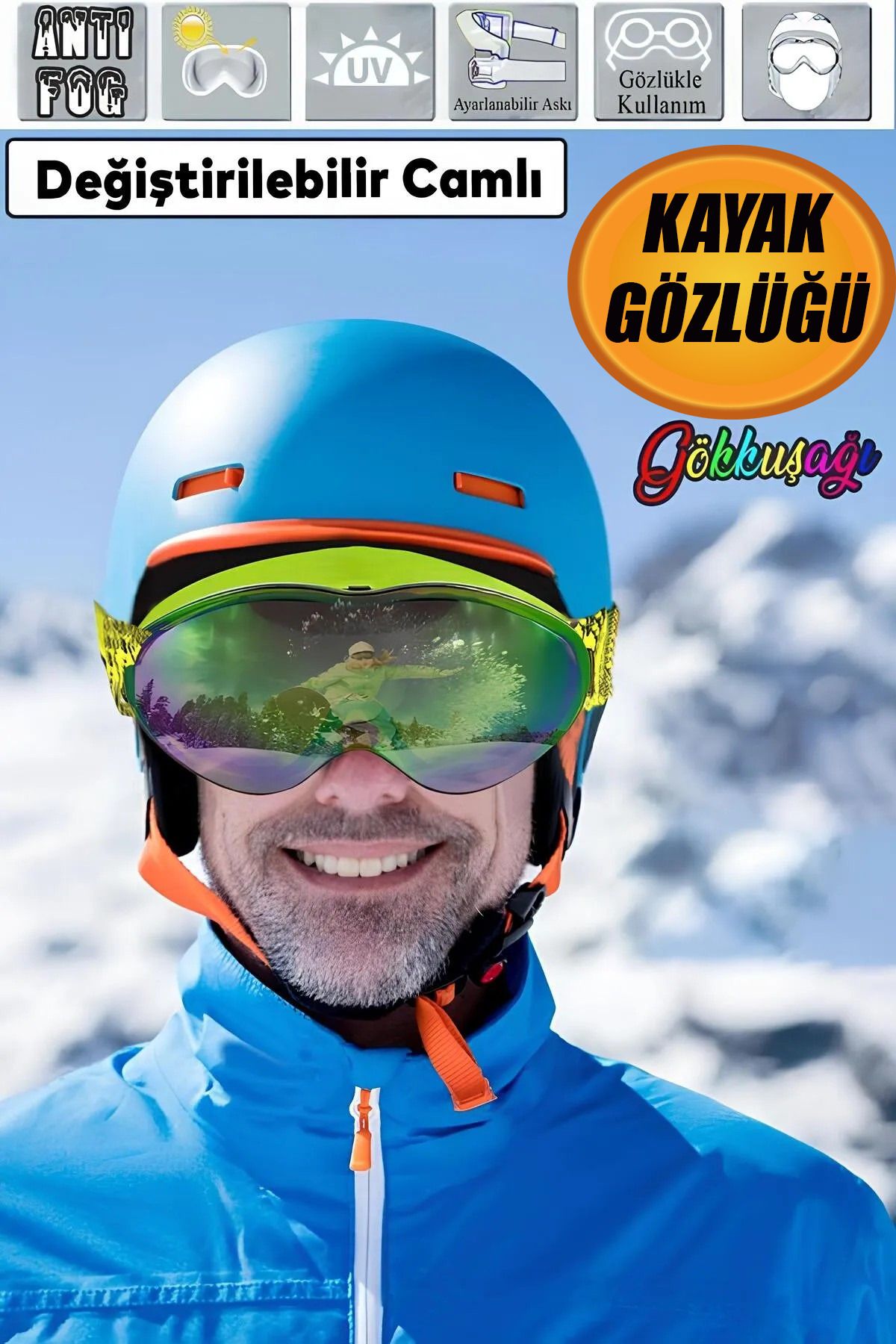 nublado Ribeauville Kayak Kar Gözlüğü Değiştirebilir Camlı Antifog Gözlük Gökkuşağı Snowboard Glasses Sporu