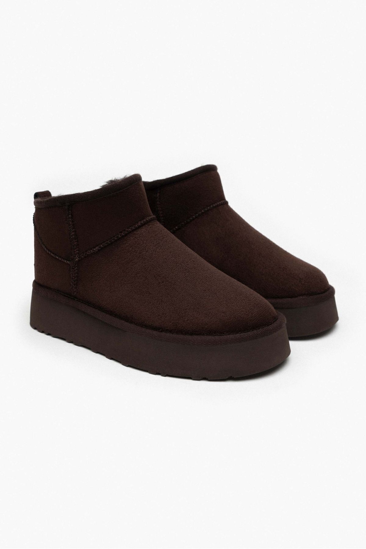 NİŞANTAŞI SHOES-Buty damskie - Mini Brown Suede, futerko w środku, gruba podeszwa 5