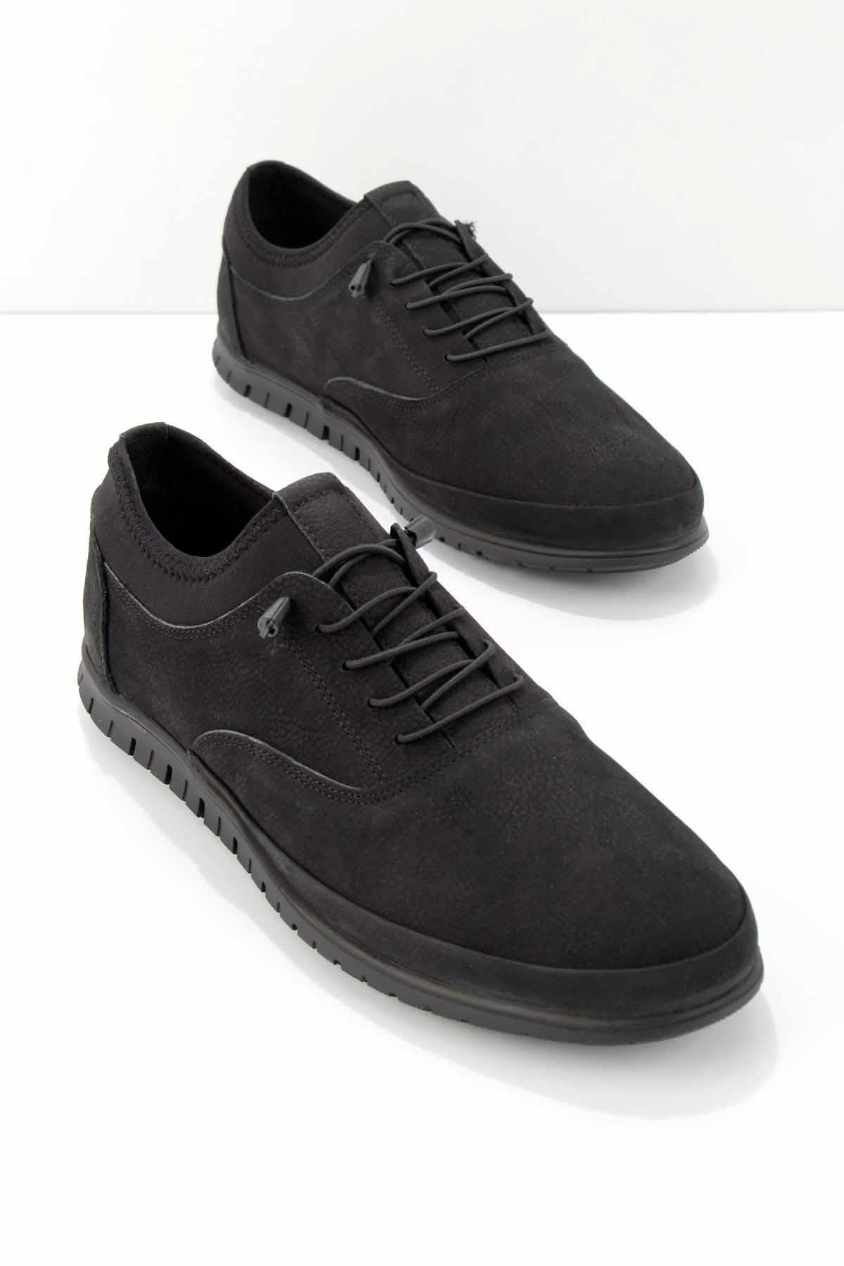 کفش راحتی مردانه چرم اصل مشکی Nubuck E01556030001 Bambi