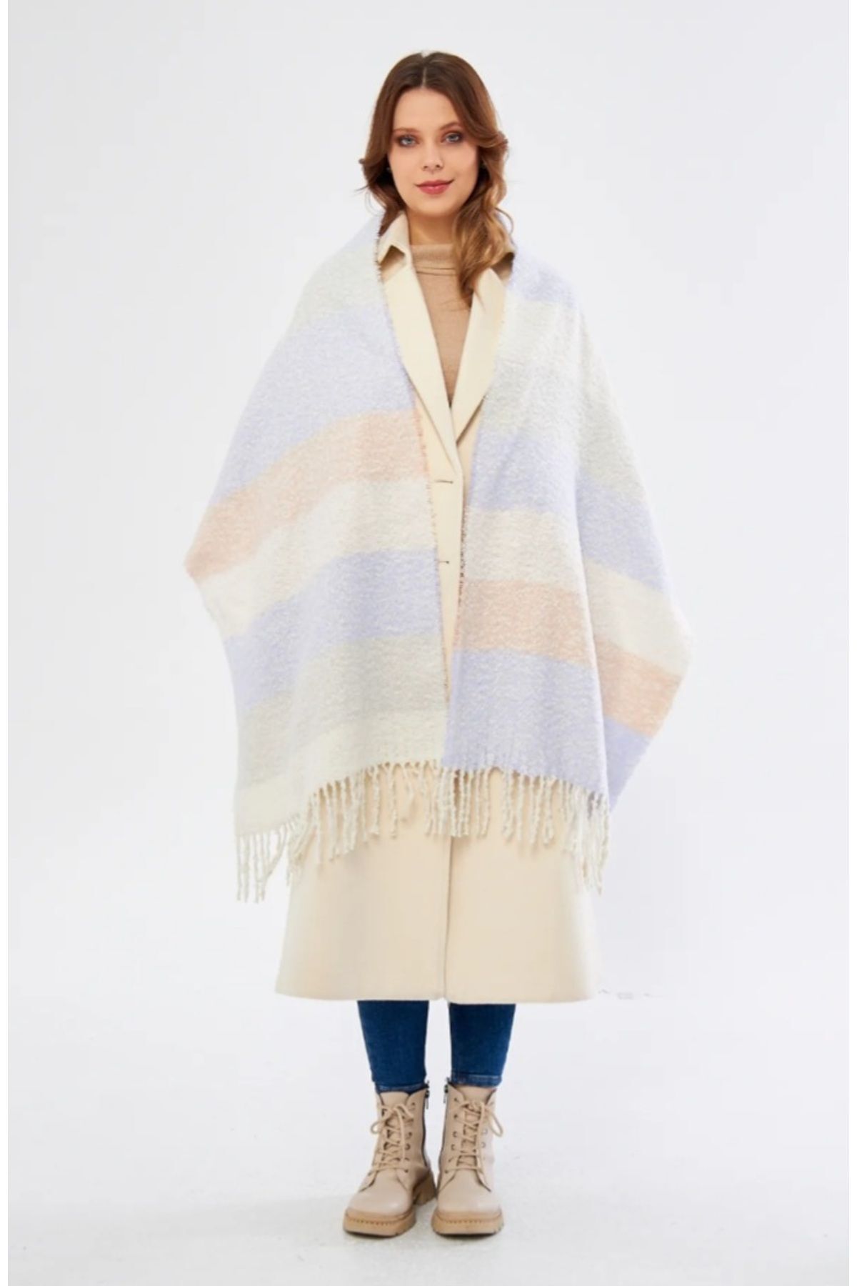 FRESCO SCARFS-Soft Textured Square Patterned Scarf Shawl Shoulder Shawl 3