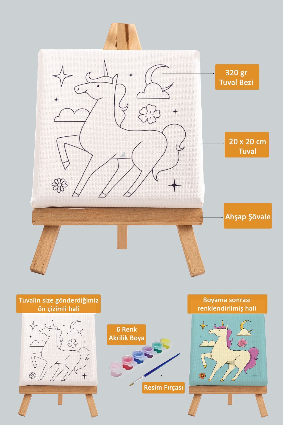 PAMUK'S DESİGN Sevimli Unicorn,kız Çocuğu Eğitici Tuval Boyama Hobi Seti-9155