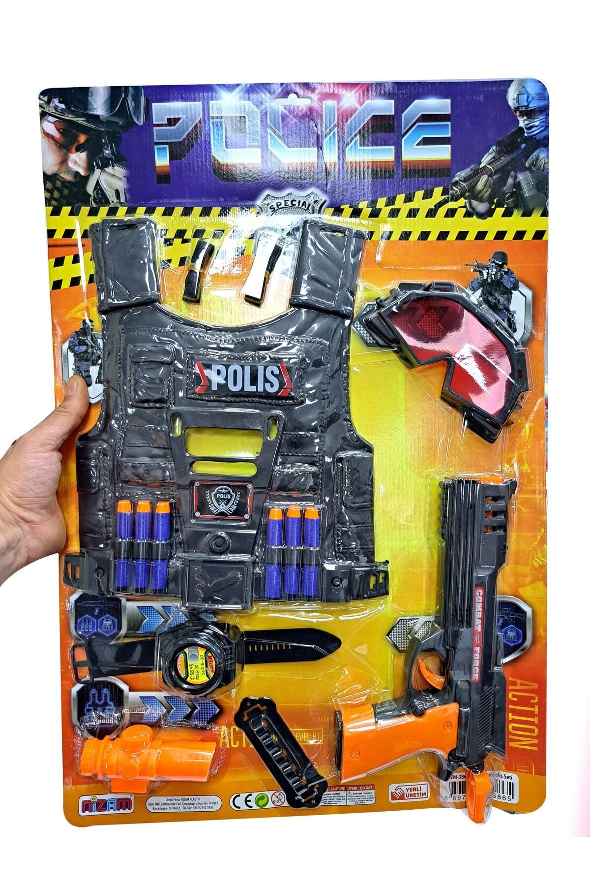 FEN TOYS Erkek Çocuk Oyuncakları Polis Seti Kurşun geçirmez Yelek Gözlük Ok atan tabanca sniper 64x43cm