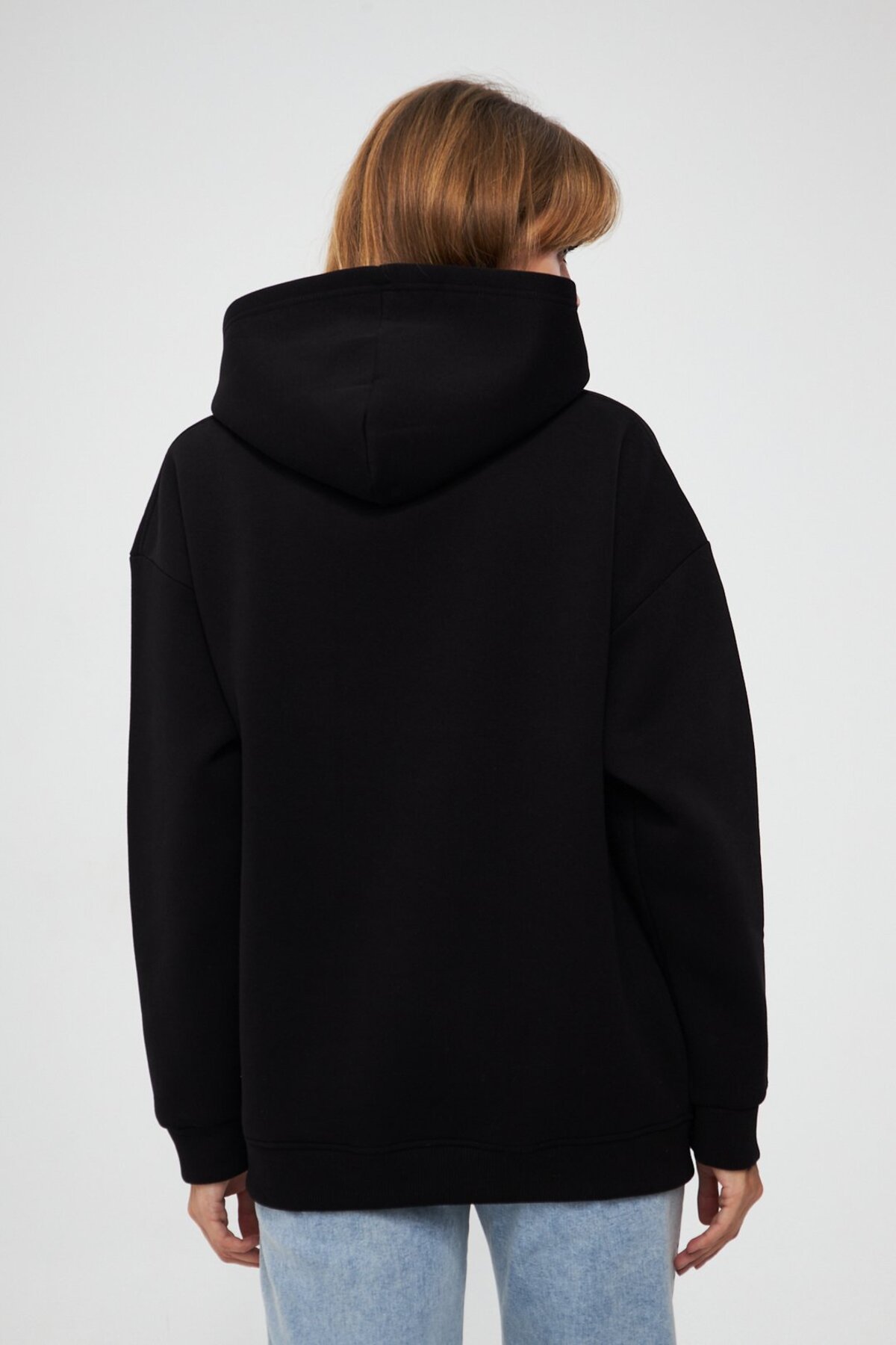 Unisex Basic Sweatshirt Kapşonlu Hoodie Reverse Taş Baskılı  %100 Pamuklu — مشکی 5MODAIŞIK154 — تصویر 2 از 4