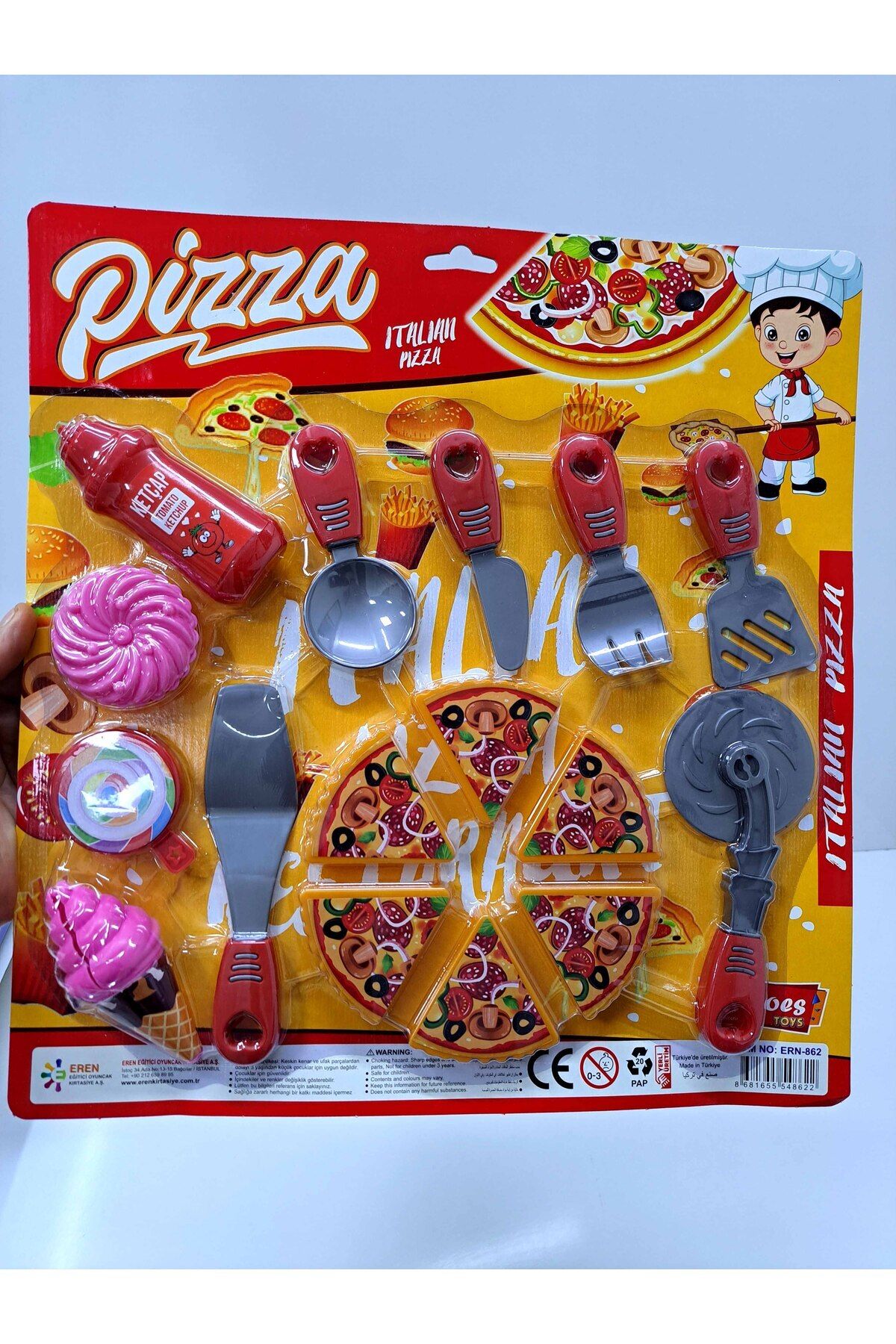 MERTCHİ STORE Kız Oyuncakları Pizza Set Mutfak Aşçı Set 16 PCS 40X40 Cm Büyük Boy Kartela Evcilik Oyuncak Set
