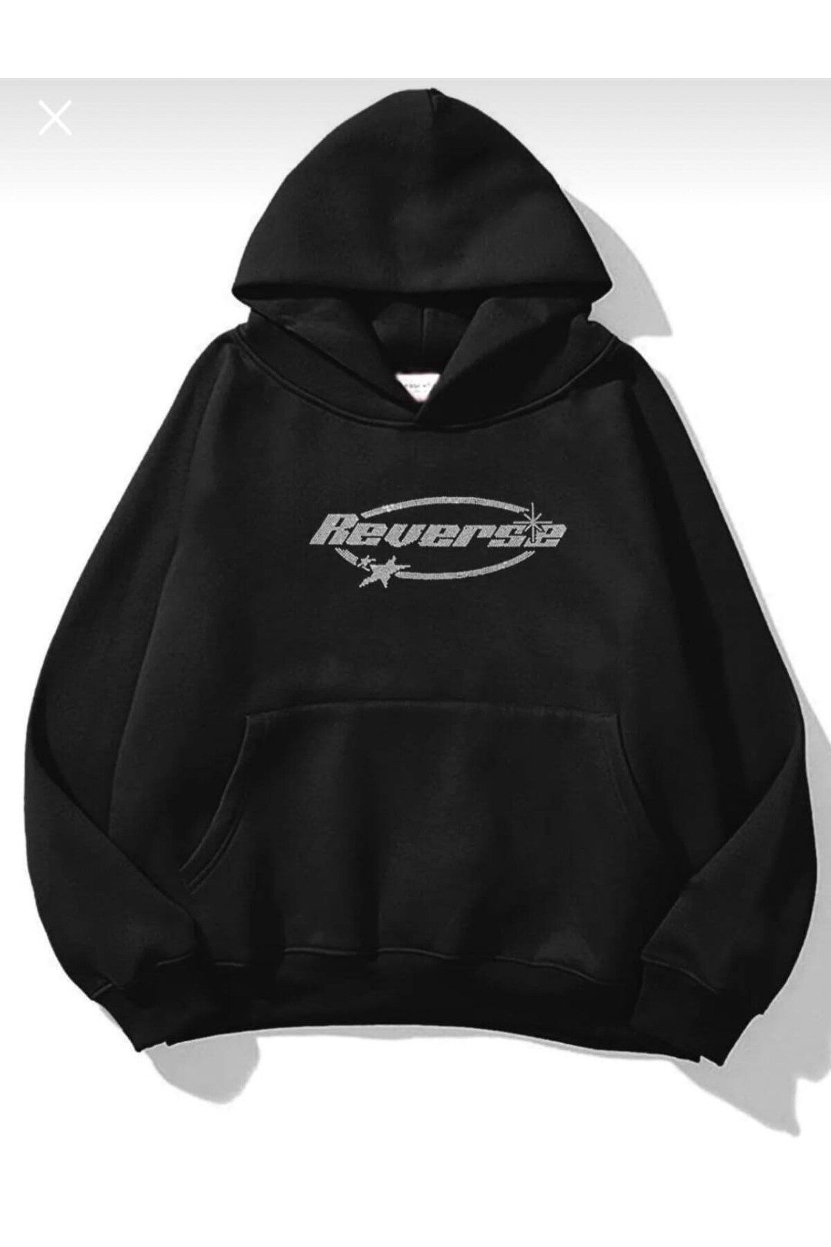 Unisex Basic Sweatshirt Kapşonlu Hoodie Reverse Taş Baskılı  %100 Pamuklu — مشکی 5MODAIŞIK154 — تصویر 3 از 4