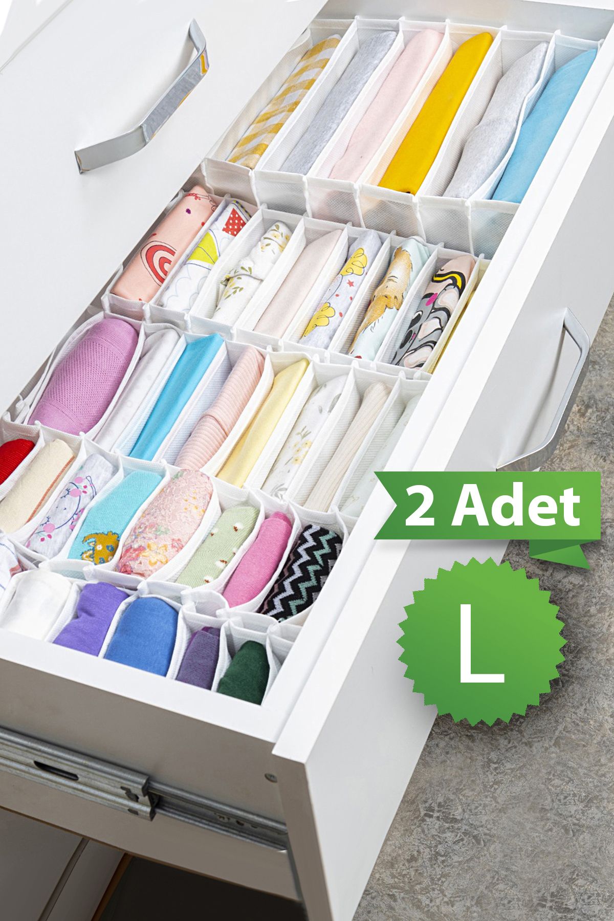 Meleni Home 2 Buc. 8 Compartimente Acordeon Cu Dungi Multifuncțional Sertar Organizator Interior Dulap 24x37x18 Cm L - Mărime unică