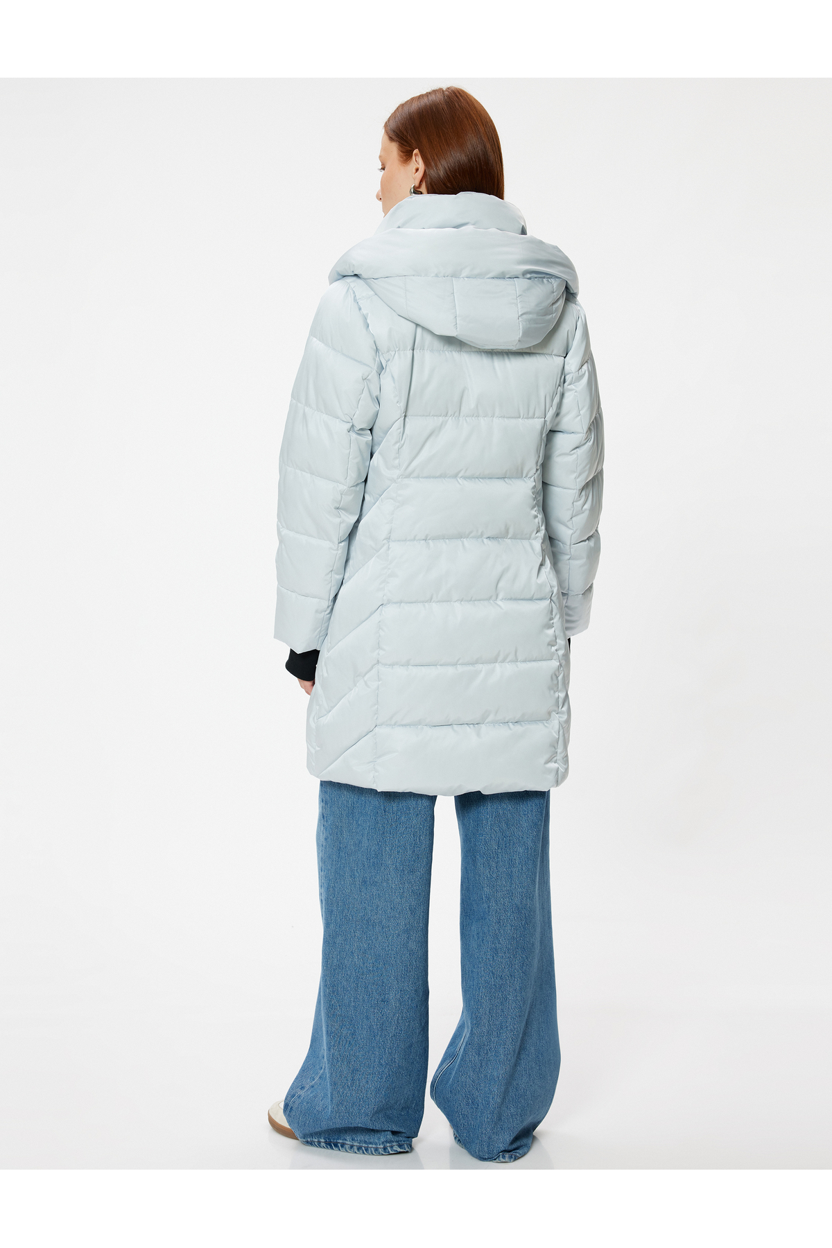 Koton  Uzun Kapitone Şişme Mont Kapüşonlu Cepli Fermuarlı - Görsel 4